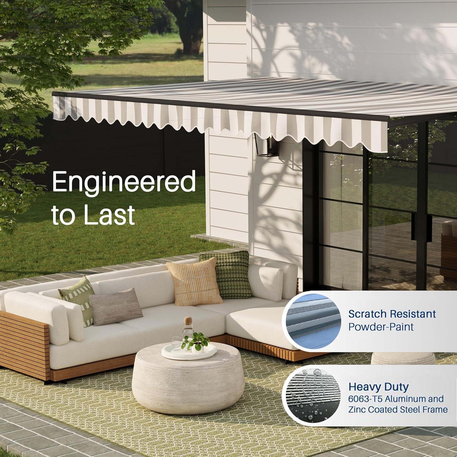 Retractable Home Patio Awning | Deck Canopy |UV Protection Sunshade | Manual Black Frame | Upgraded 2024