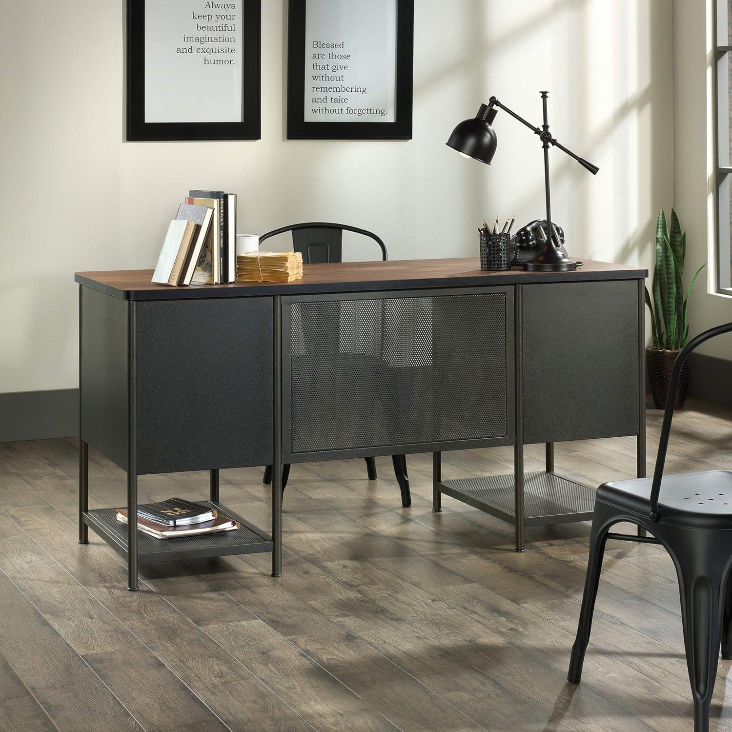 Black Executive Desk with Drawers and Oak Accent