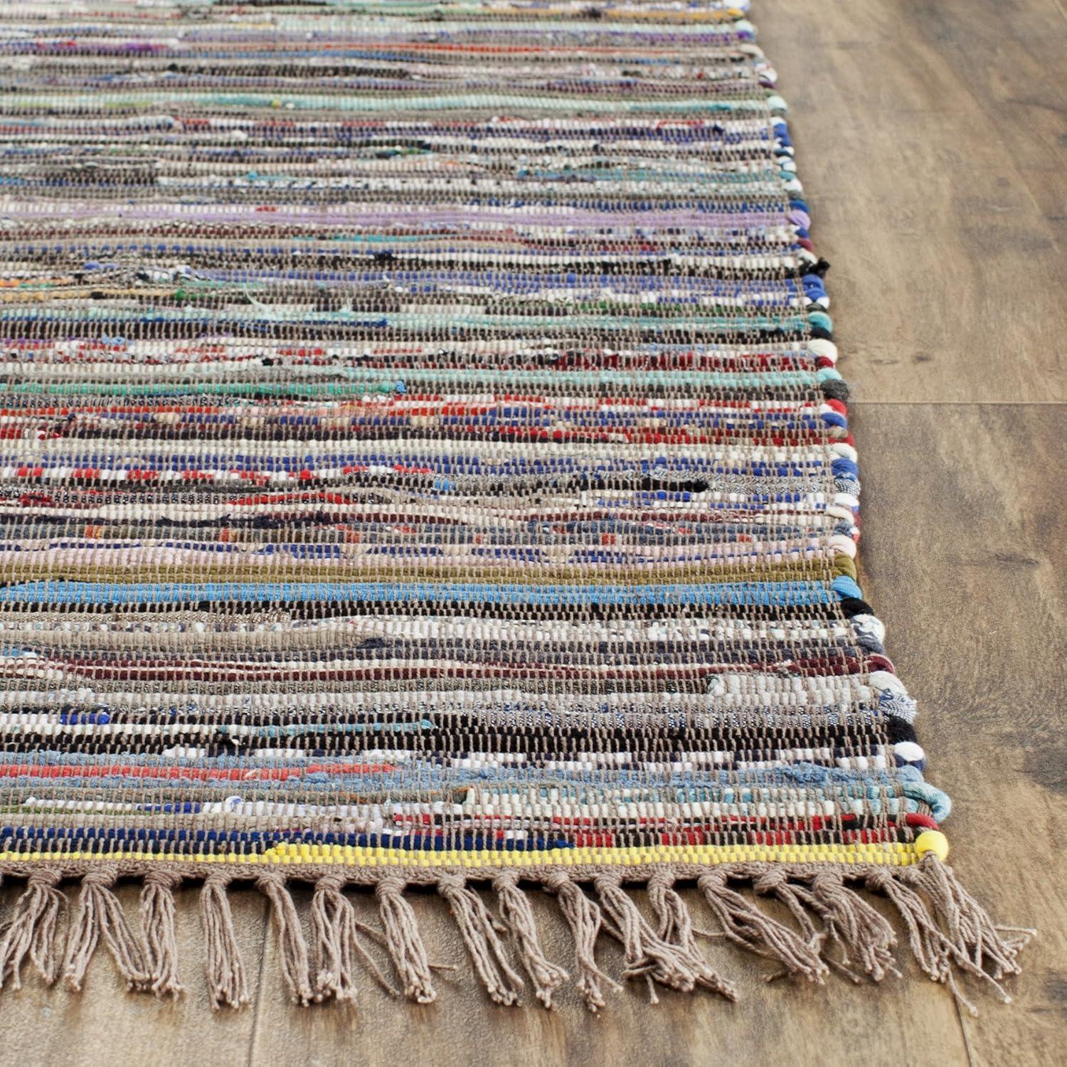 Rag Rug RAR121 Hand Woven Indoor Area Rug - 6'x6' - Rust/Multi - Safavieh