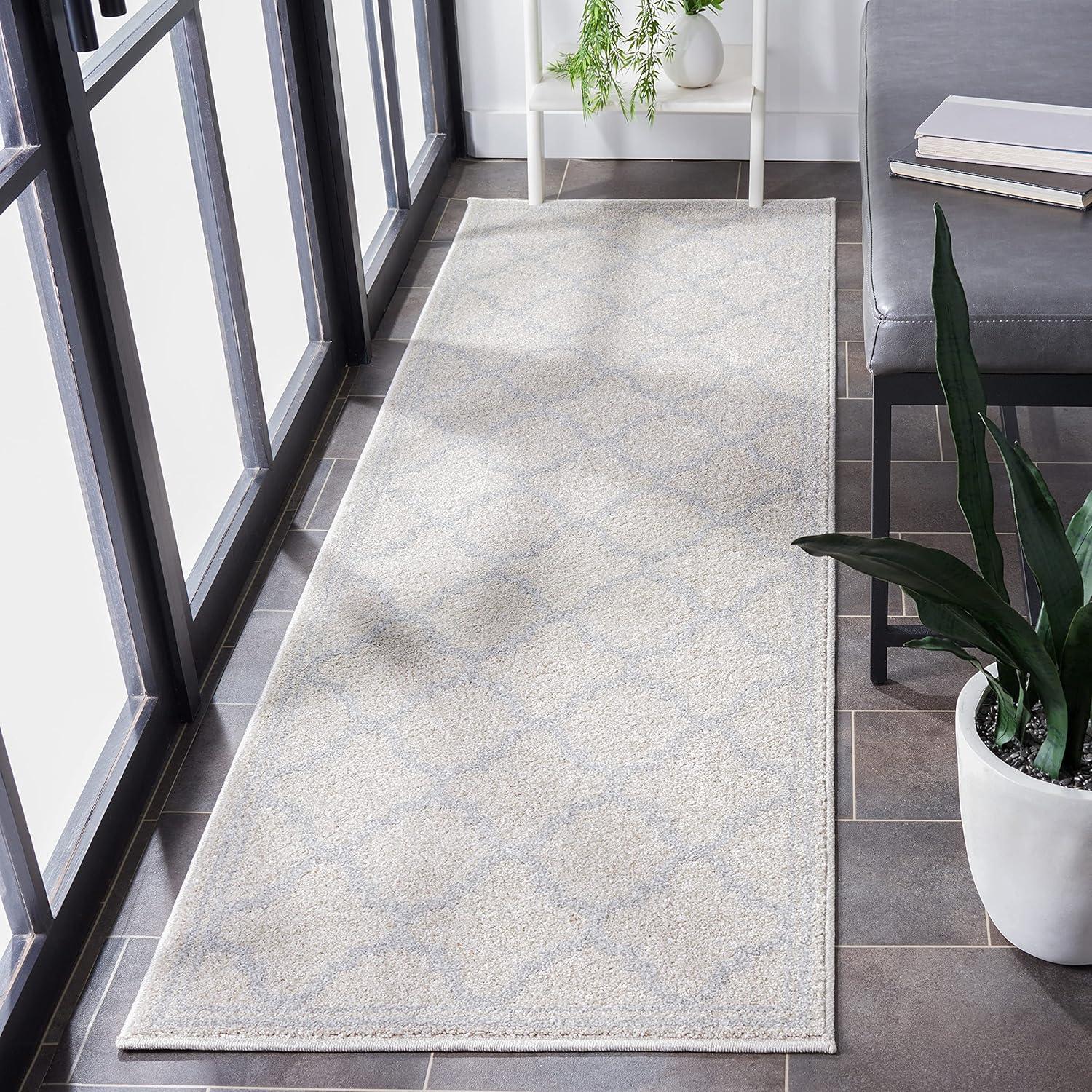 Geometric Beige and Light Grey Synthetic Easy-Care Runner Rug, 2'3" x 11'