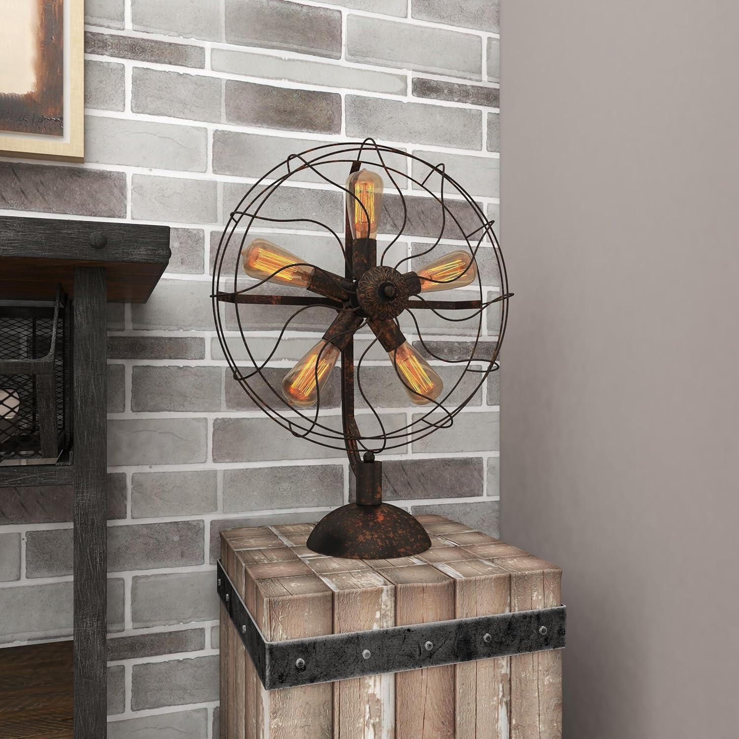 DecMode 24" 5 Light Vintage Fan Bronze Accent Lamp with Black Metal Shade