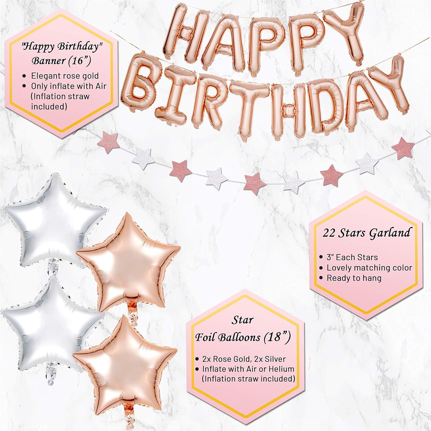 PartyHooman Sweet 16 Birthday Decorations Rose Gold With Sweet 16 Sash and Tiara Set, 2Pcs Backdrop, 25Pcs Pre-assembled Photo Booth Props, Balloons, Cake Topper | 16th birthday decorations for girls