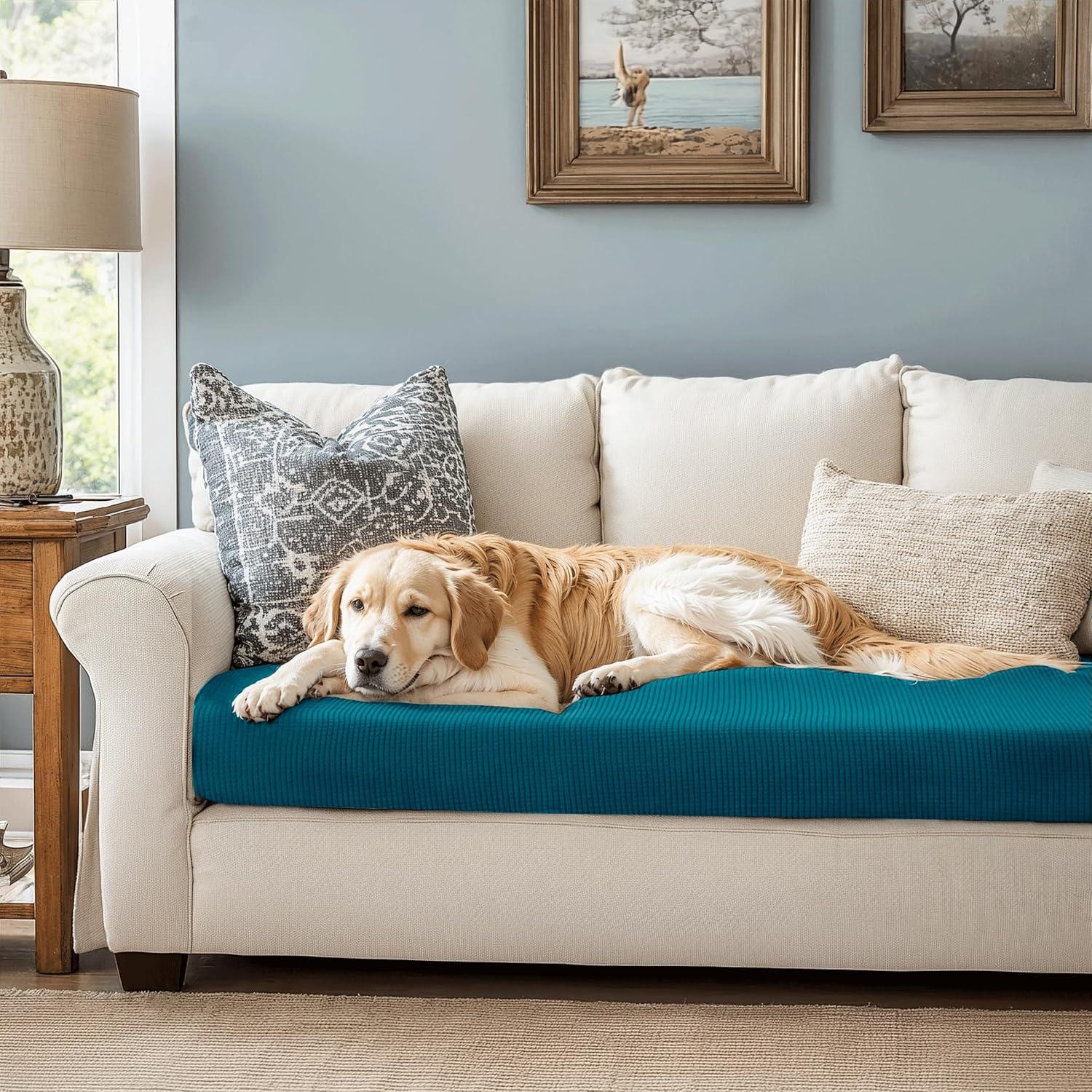 CHUN YI Spandex Stretch Couch Cushion Covers Sofa Seat Slipcovers (Loveseat, Blue)