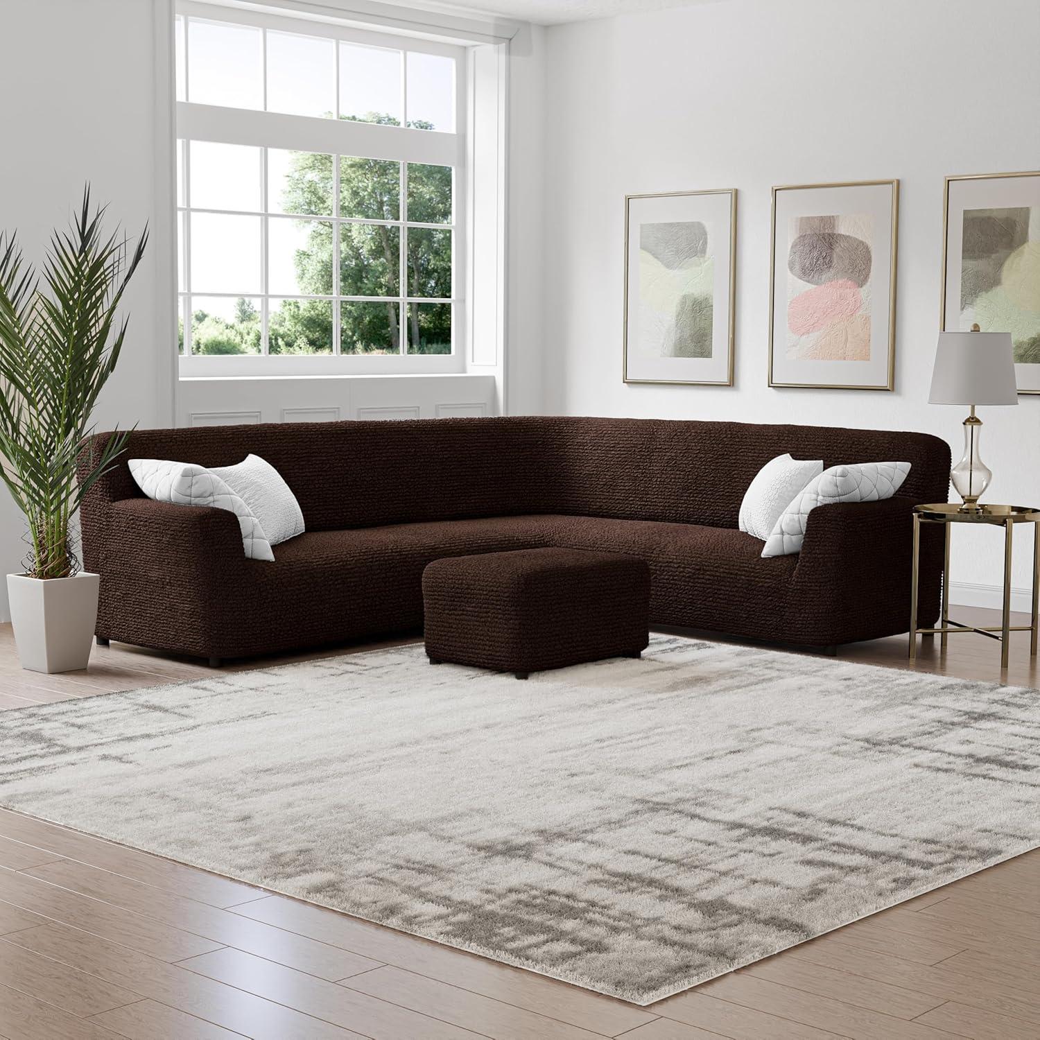 Dark Brown Stretchy Microfiber Corner Sofa Slipcover