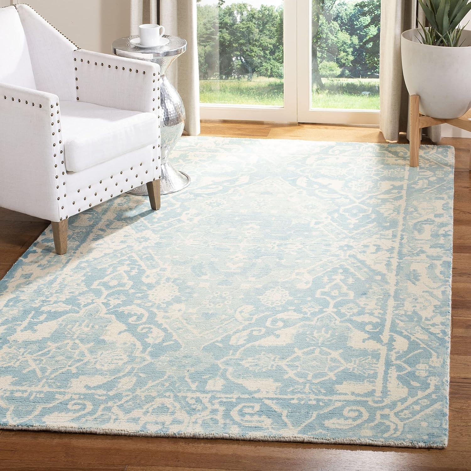 Restoration Vintage Hand-Tufted Wool Light Blue/Ivory Area Rug