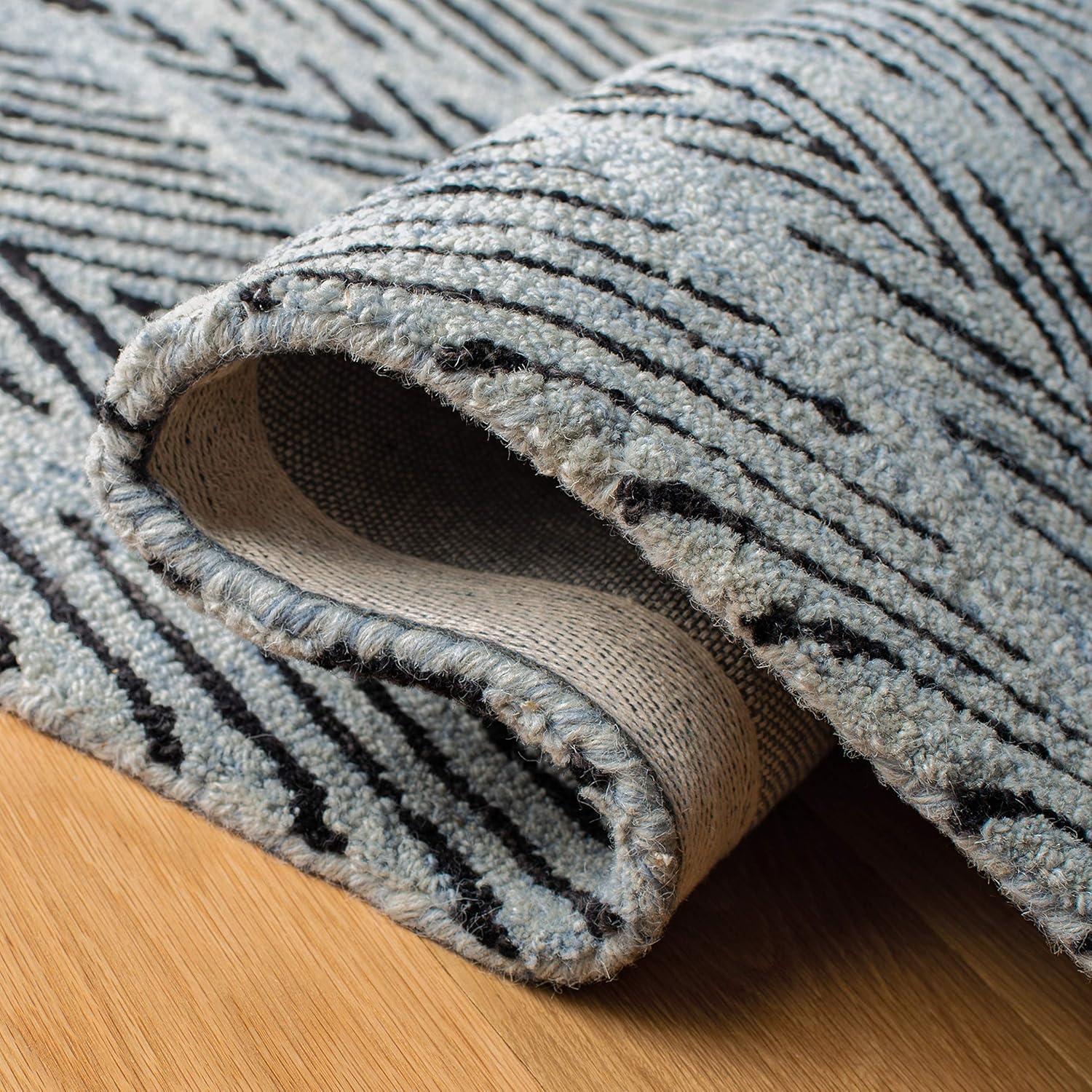 Light Blue and Charcoal Hand-Tufted Wool Runner Rug