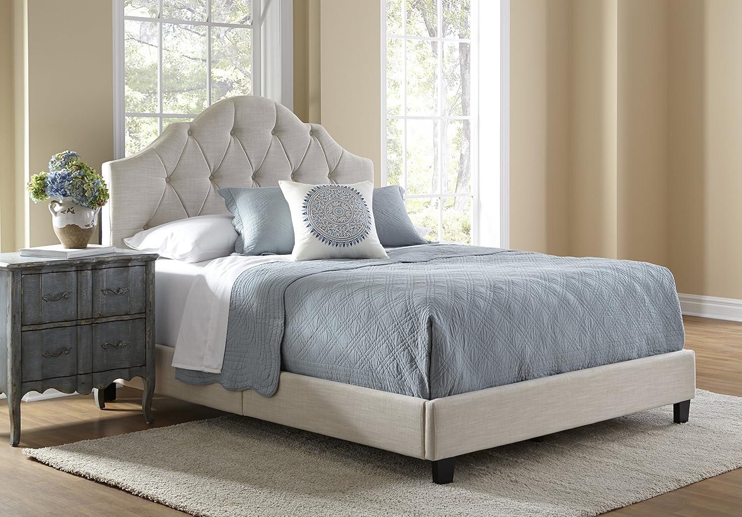 Beige Tufted Upholstered Queen Bed with Wood Frame