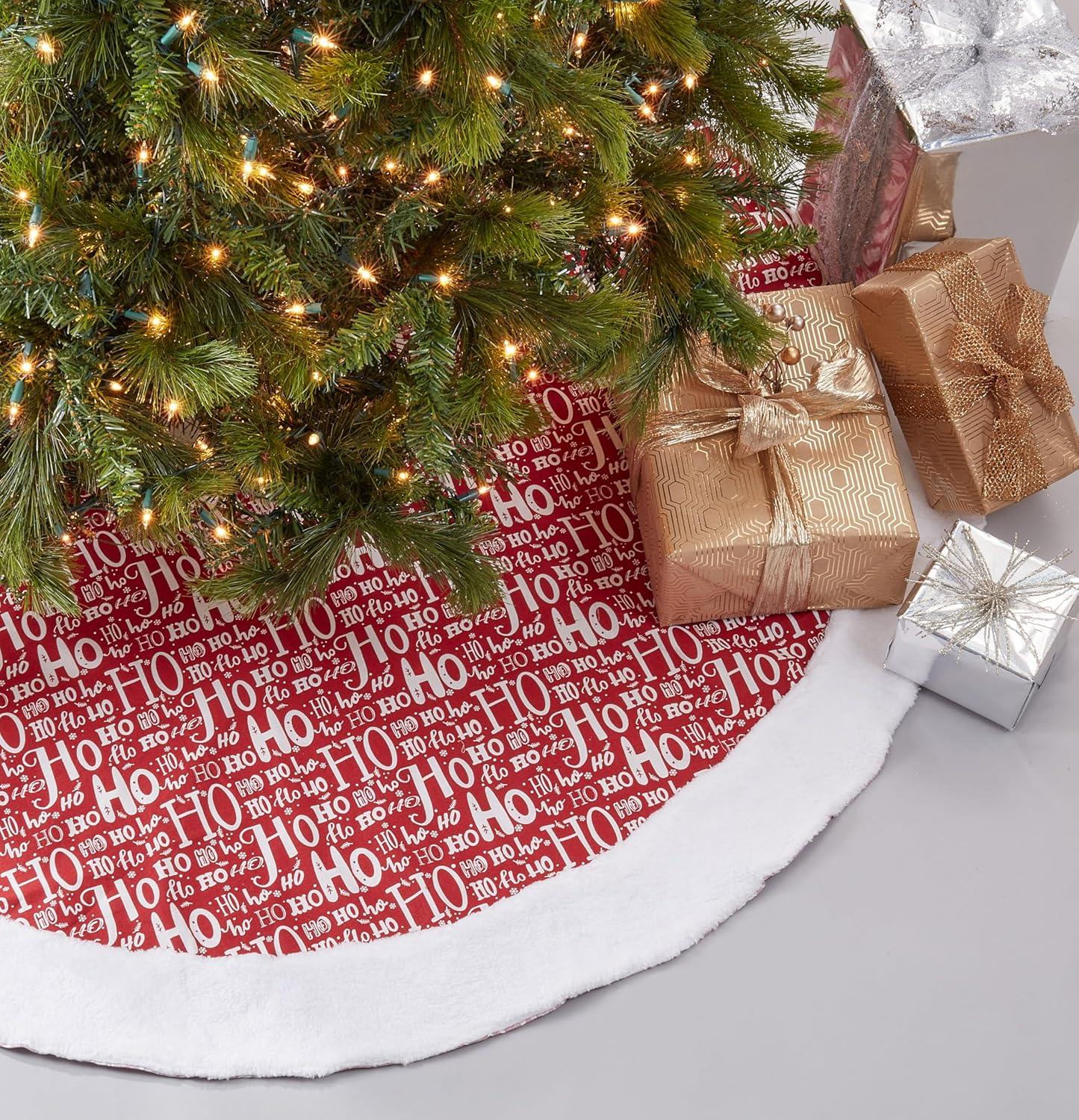 Saro Lifestyle Saro Lifestyle Cotton Christmas Tree Skirt With Ho Ho Ho Design