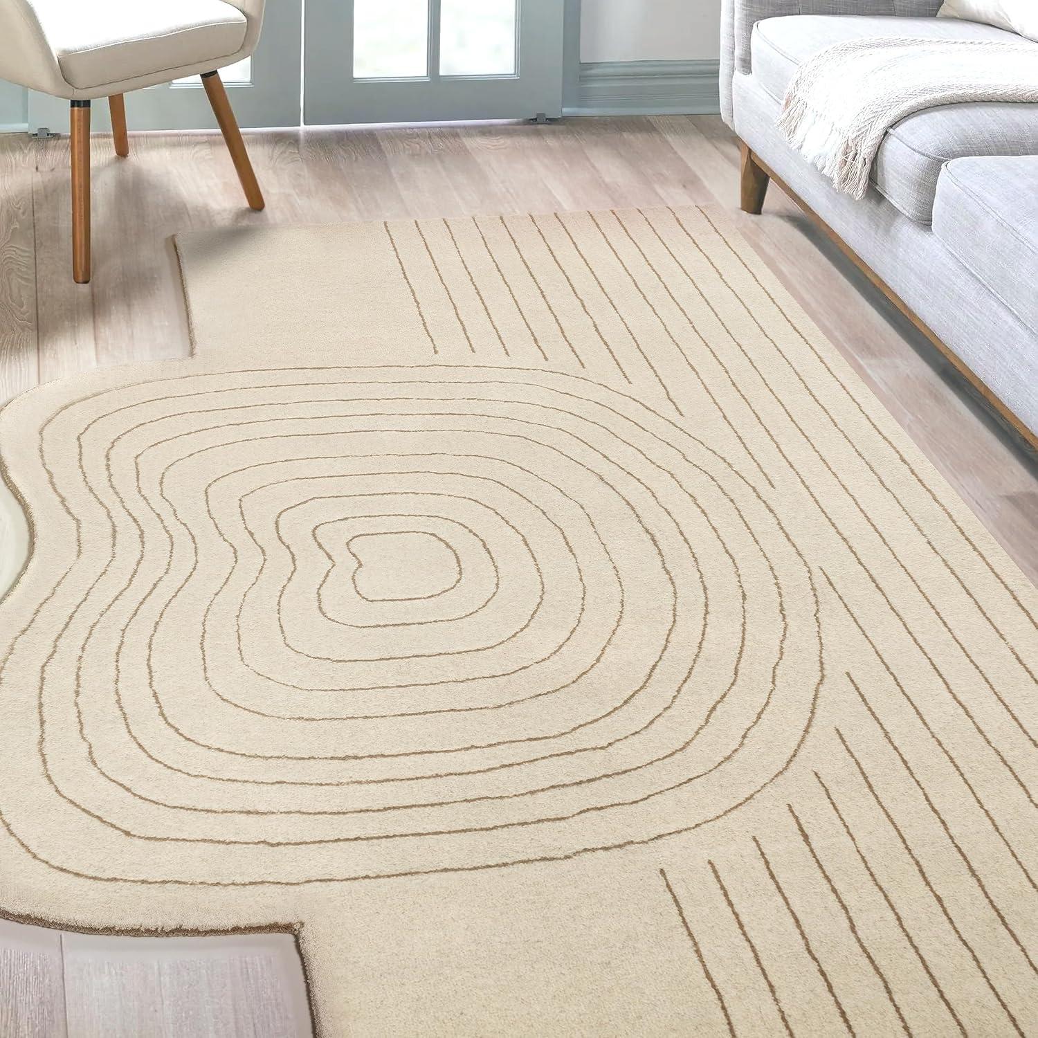 JONATHAN Y Retro Bohemian Abstract Striped Handwoven Wool Ivory/Beige 6 ft. x 9 ft. Area Rug