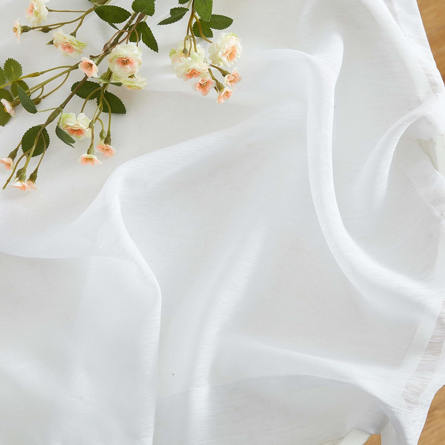 HLC.ME Semi Sheer Voile Light Filtering Transparent Window Curtain Grommet Panels - Set of 2 - White, 54 W x 90 L