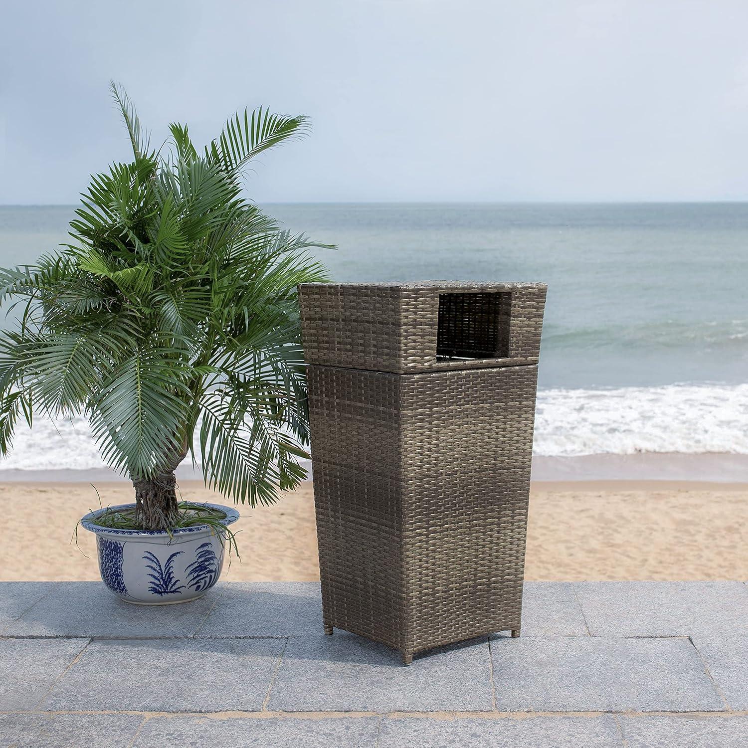 Mazeli Outdoor Trash Can - Grey Brown - Safavieh
