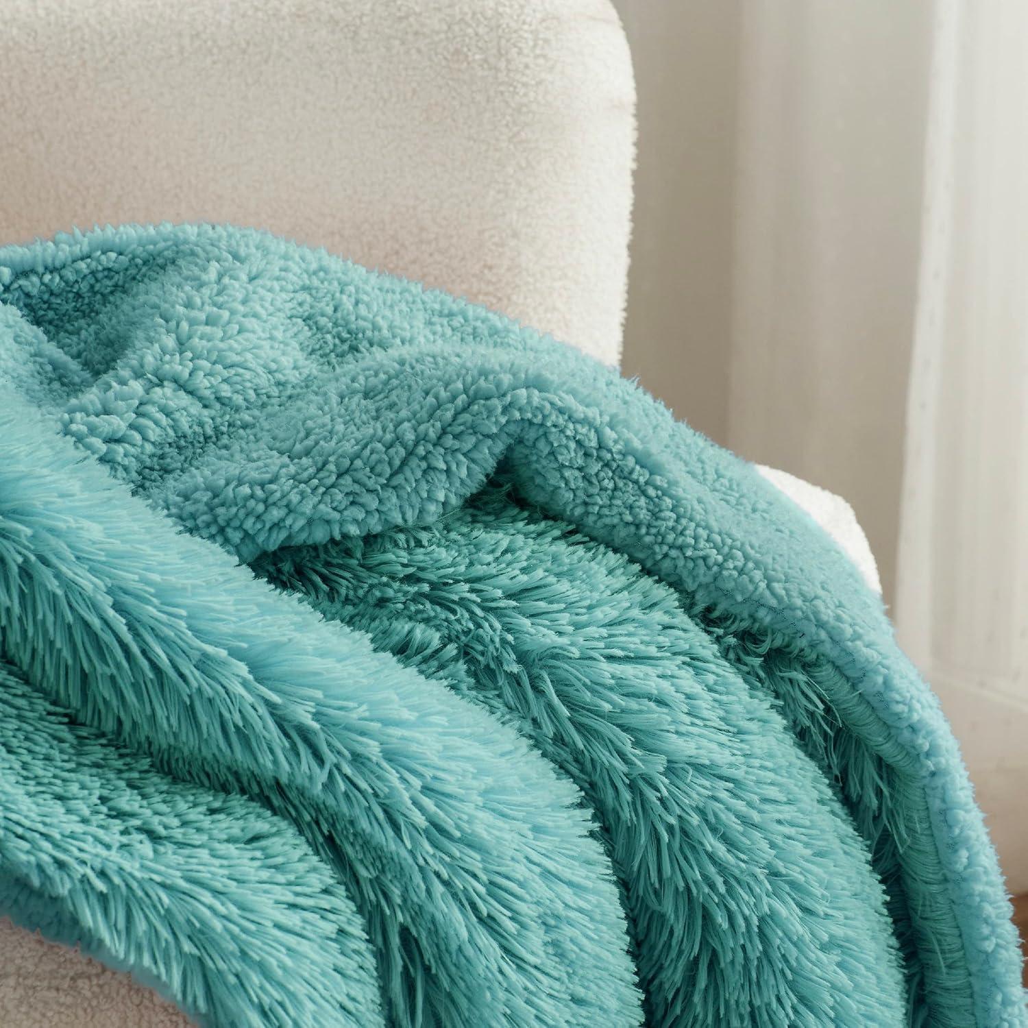 Green Twin Reversible Sherpa Fleece Faux Fur Blanket