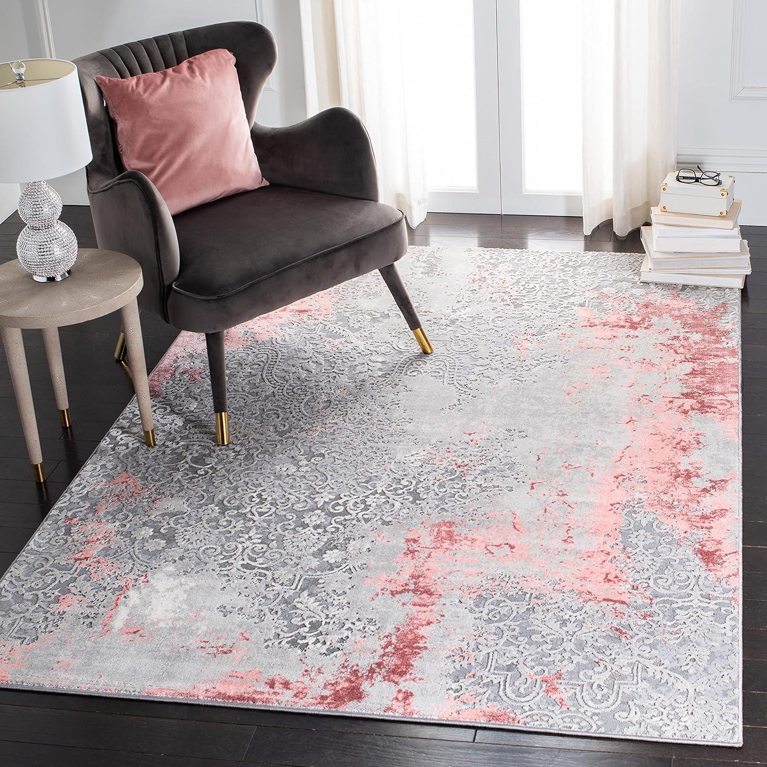 SAFAVIEH Meadow Derbhile Medallion Area Rug, Light Grey/Pink, 9' x 12'