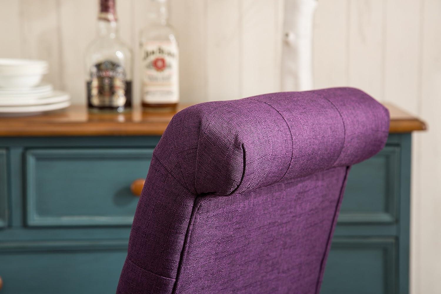 Roundhill Furniture Habit Solid Wood Tufted Parsons Dining Chair, Purple, Set of 2