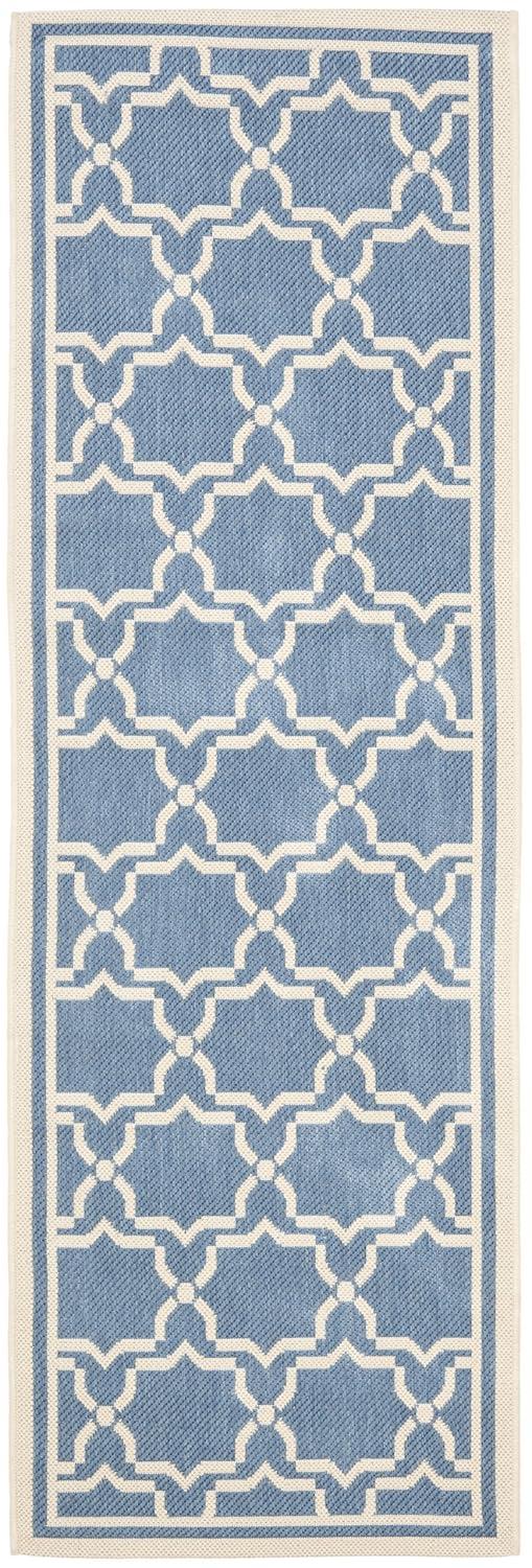 SAFAVIEH Courtyard Allison Oriental Indoor/Outdoor Runner Rug, Blue/Beige, 2'3" x 14'
