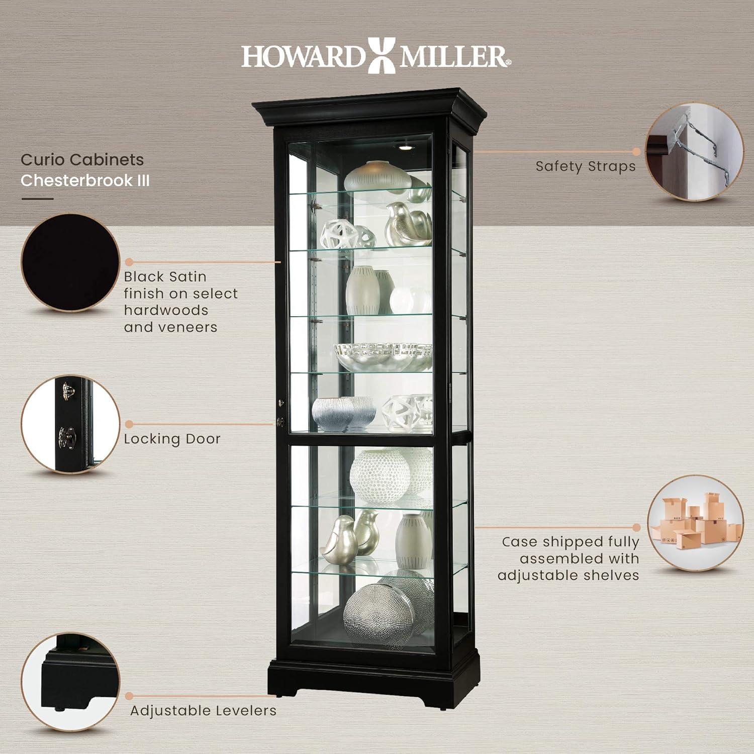Greyleigh™ Flagg Lighted Gallery Style 5 Shelf Curio Cabinet in Onyx Black