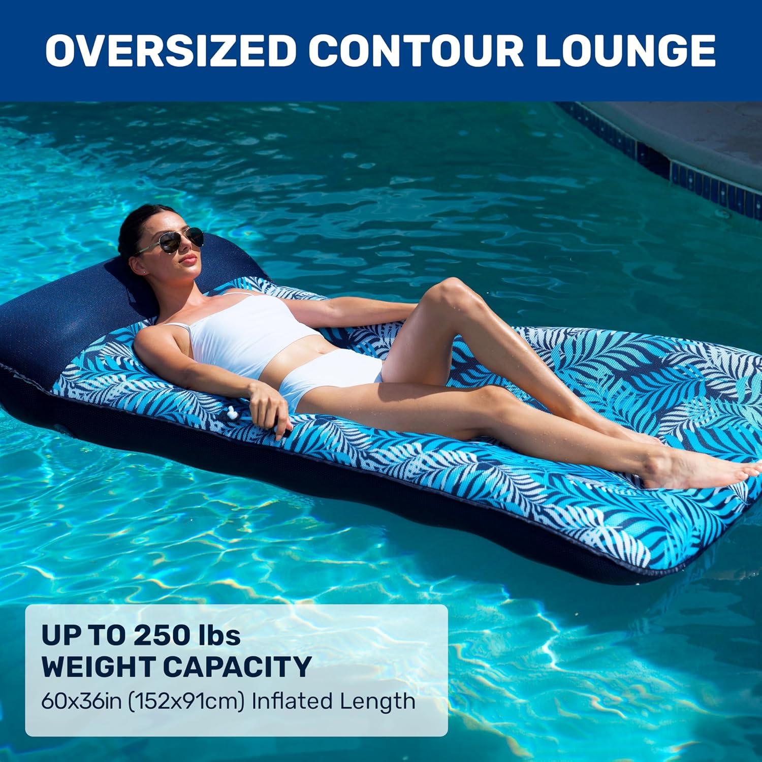 Blue Fern Inflatable Pool Lounge with Headrest and Footrest