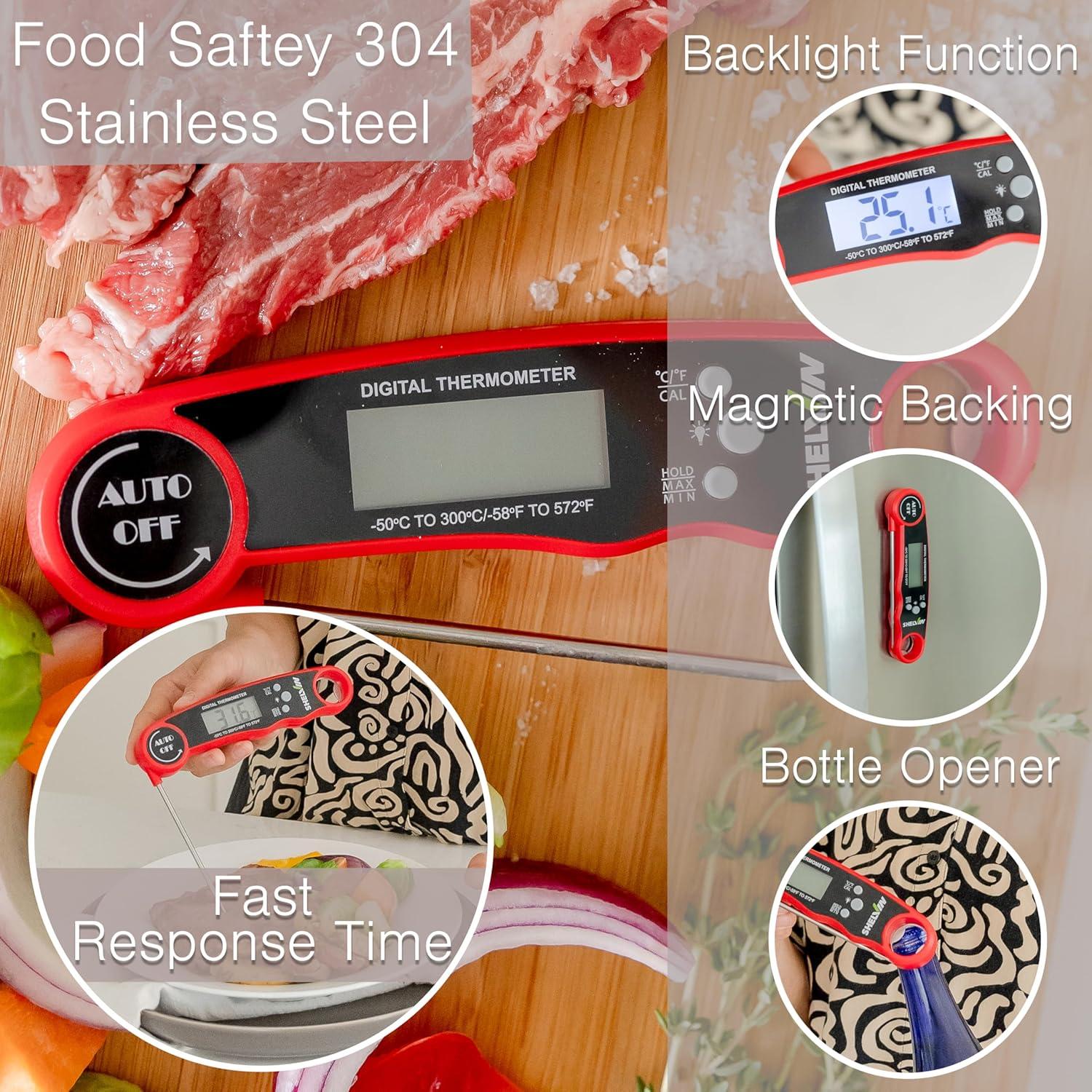 Red Digital Meat Thermometer with Bottle Opener