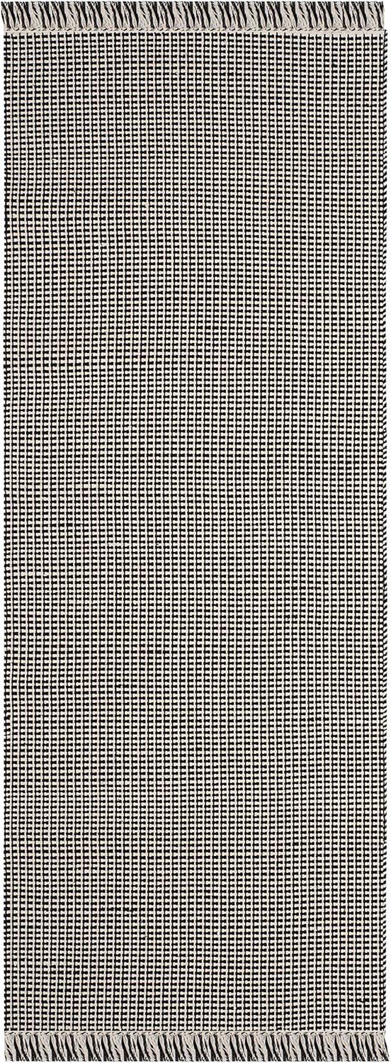 Ivory & Black Handwoven Cotton Runner Rug - 2'3" x 10'