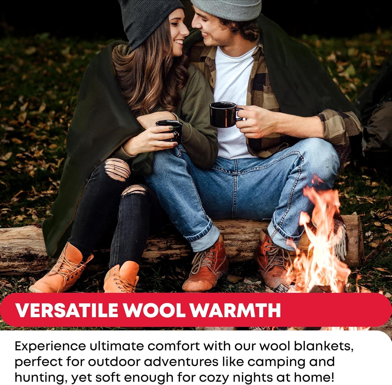 Ever Ready First Aid Military Wool Blanket - Perfect for Outdoors, Camping & Bushcraft Emergency Blanket, 95% Wool - 96" x 66", 5 lbs. - Olive Drab Green â Twin Size