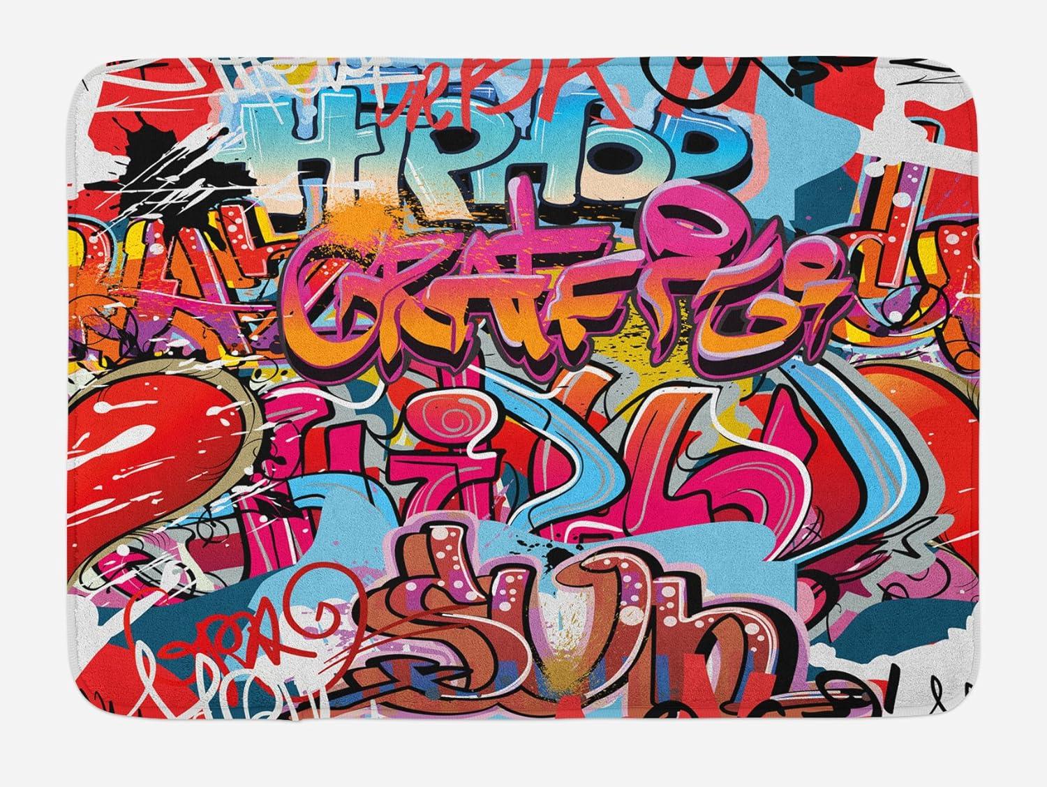 Hip Hop Graffiti Multicolor Plush Bath Mat