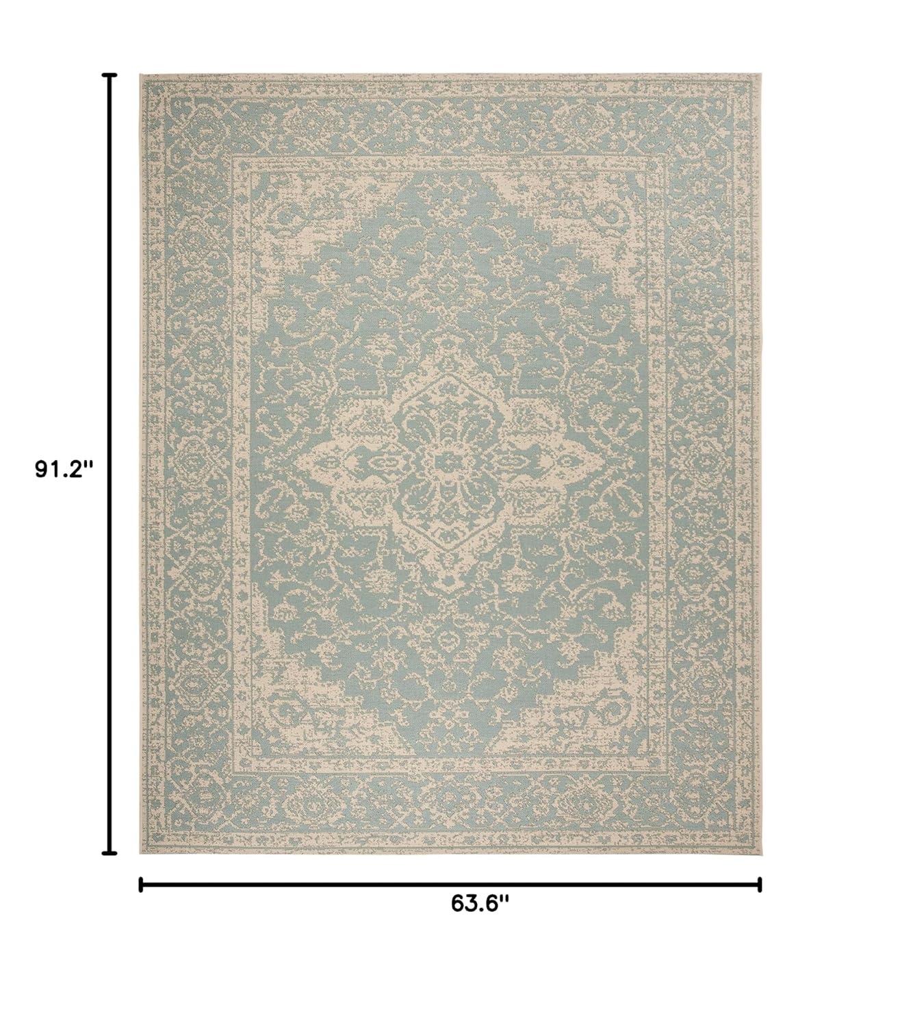 Safavieh Beach House Mai Traditional Outdoor Area Rug, Aqua/Cream, 5'3" x 7'6"