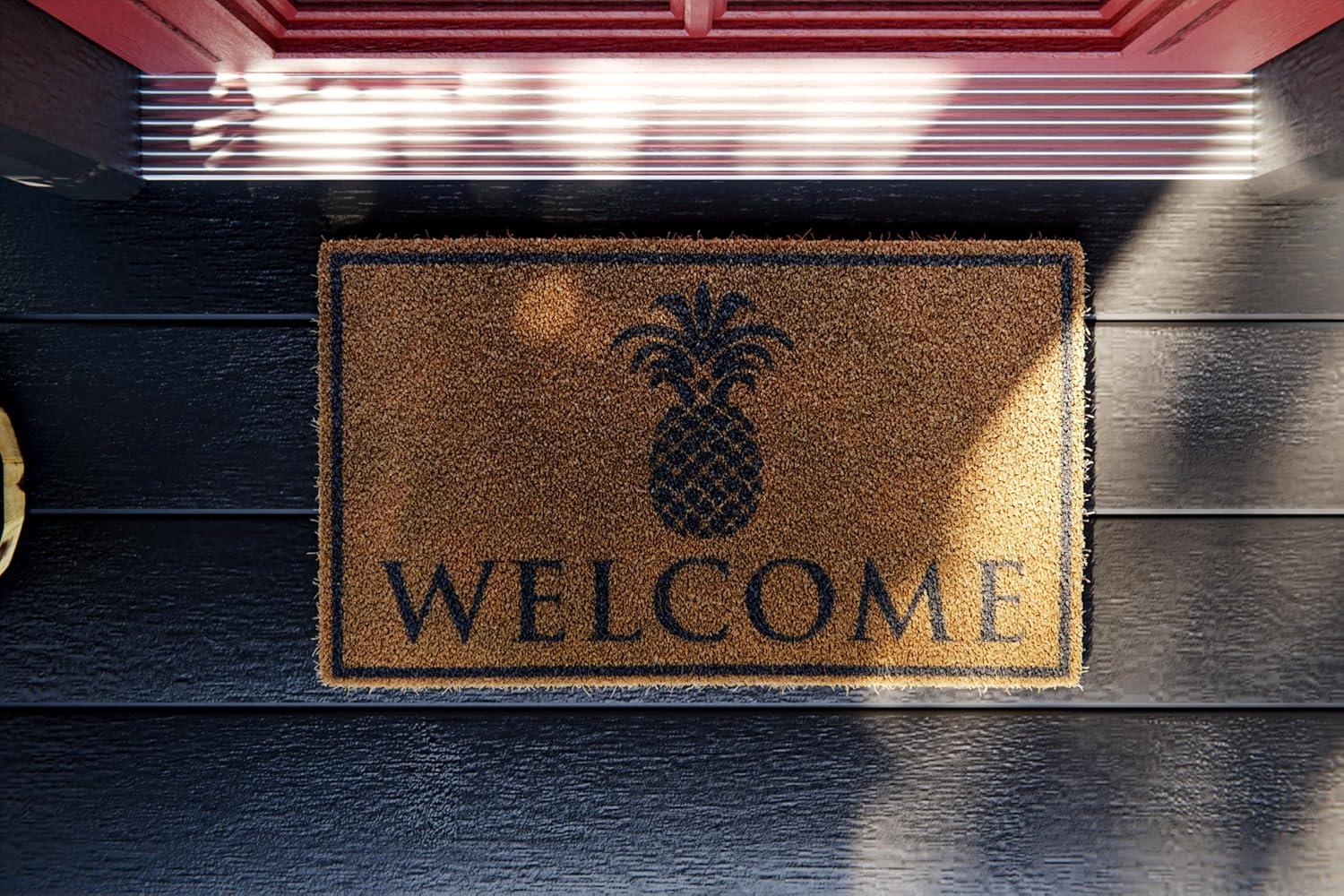 Classic Pineapple Welcome Mat, Natural Coir Fiber Doormat, Perfect for any Entryway, Anti-Slip Mat Backing