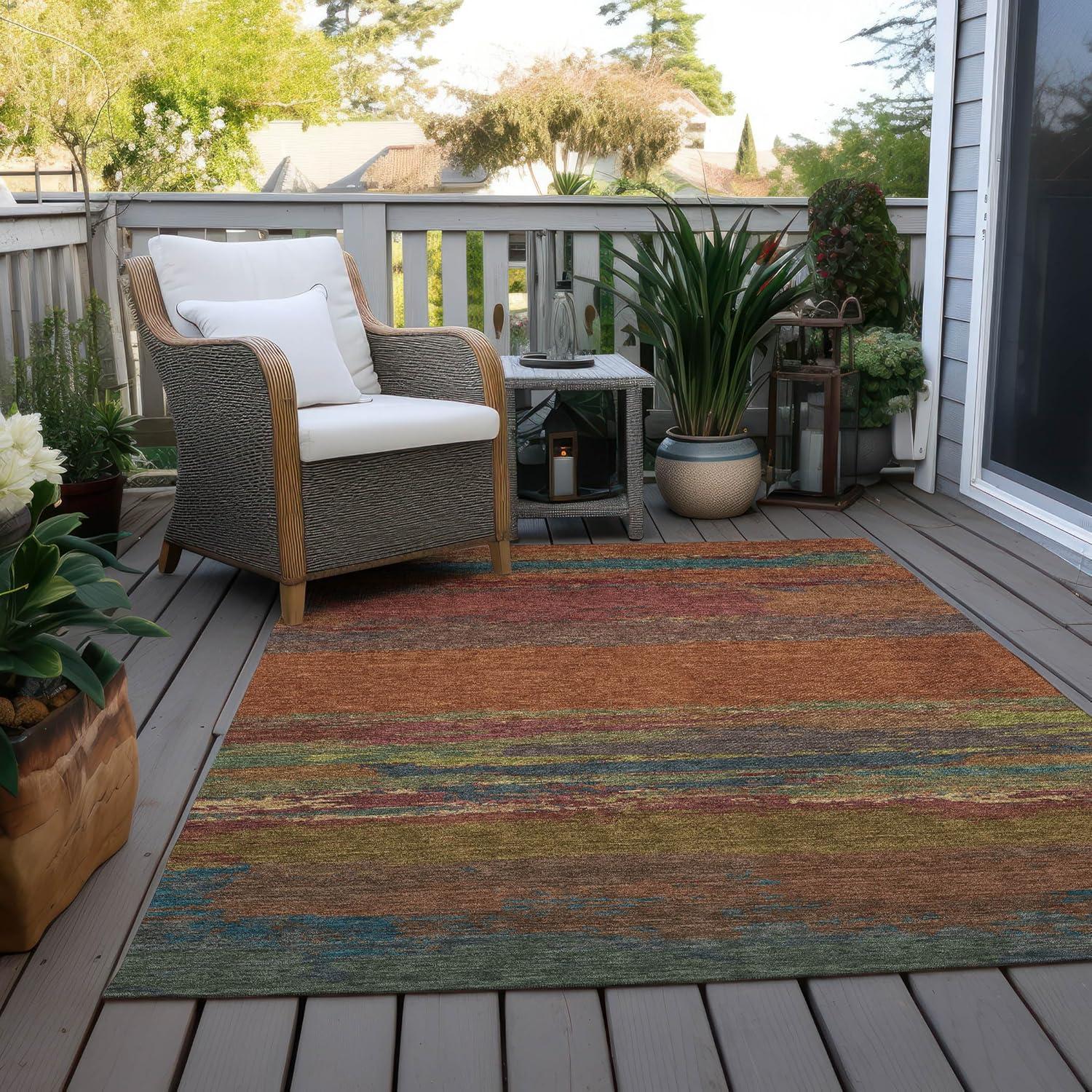 Machine Washable Indoor/Outdoor Chantille ACN1286 Terracotta Rug