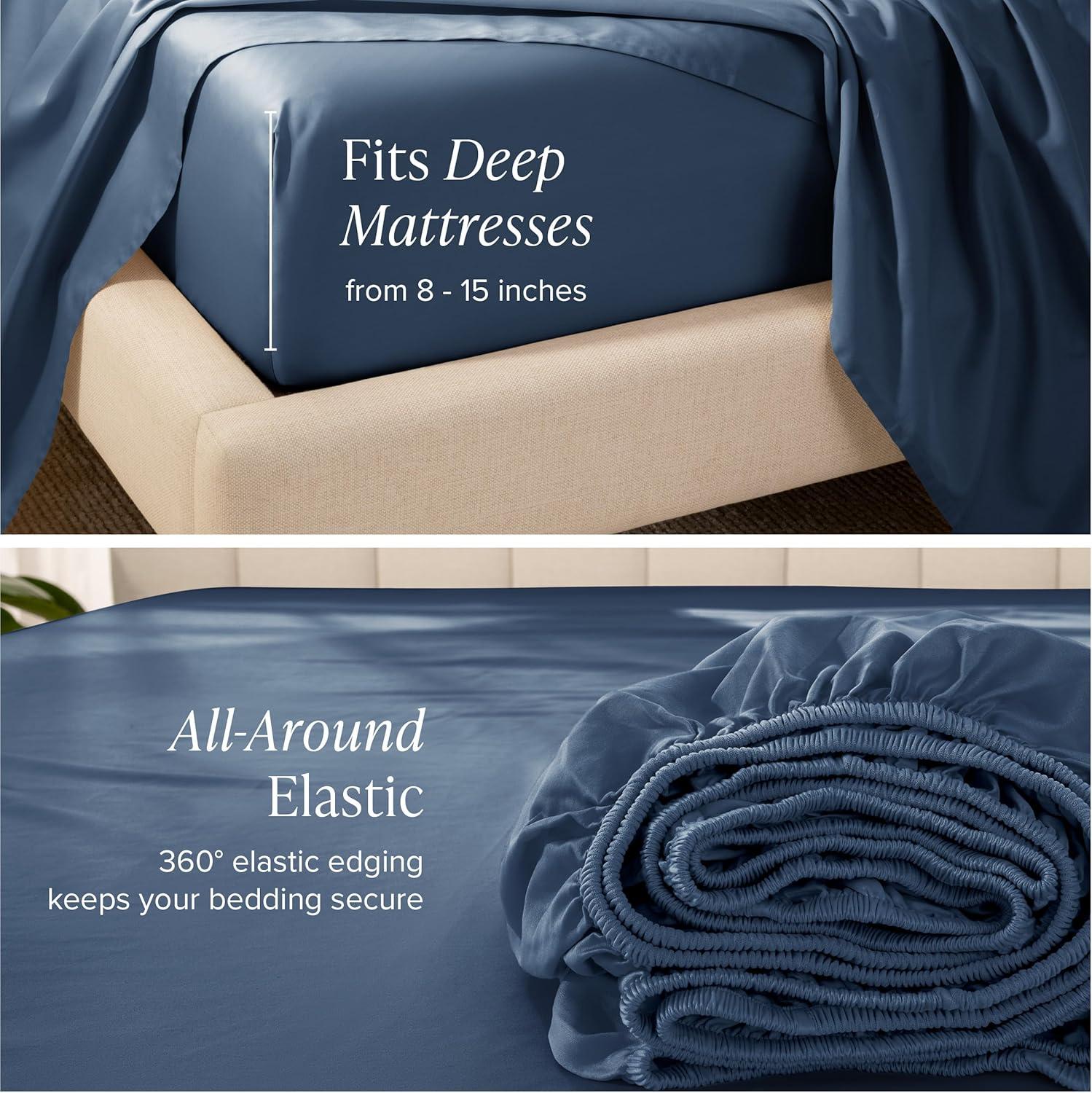 400 Thread Count Organic Cotton Sateen Bering Sea 3 Piece Twin XL Bed Sheet Set by Bare Home