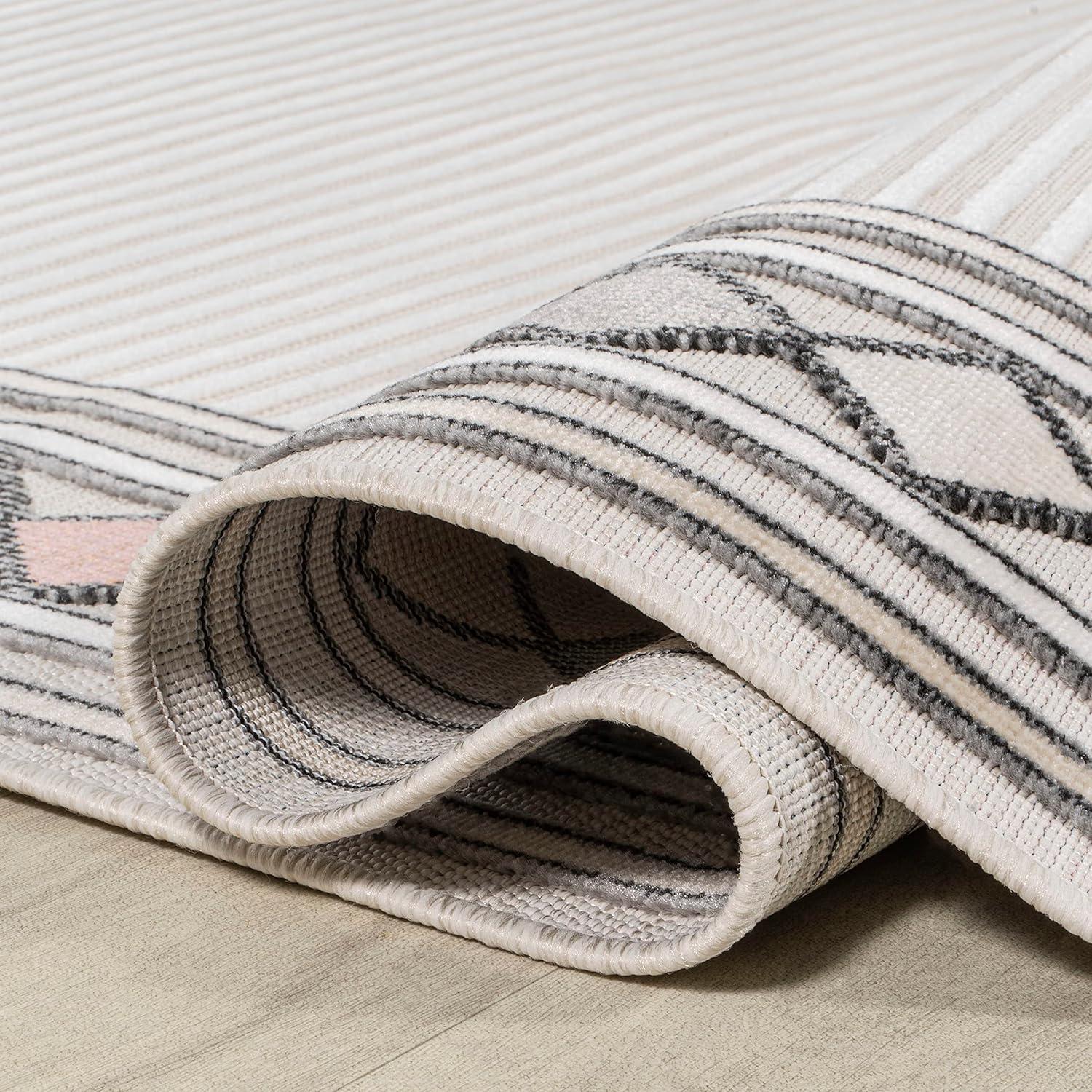 JONATHAN Y Sebastian High-Low Modern Diamond Border Ivory/Beige 3 ft. x 5 ft. Indoor/Outdoor Area Rug