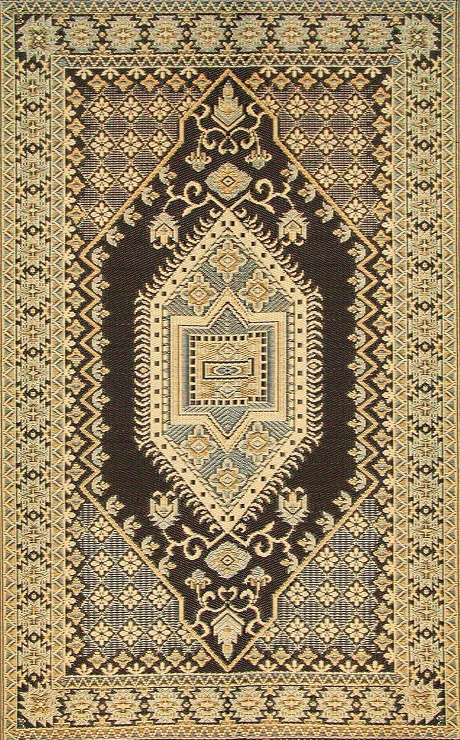 Mad Mats Oriental Hand Hooked Black/Gold Indoor / Outdoor Area Rug