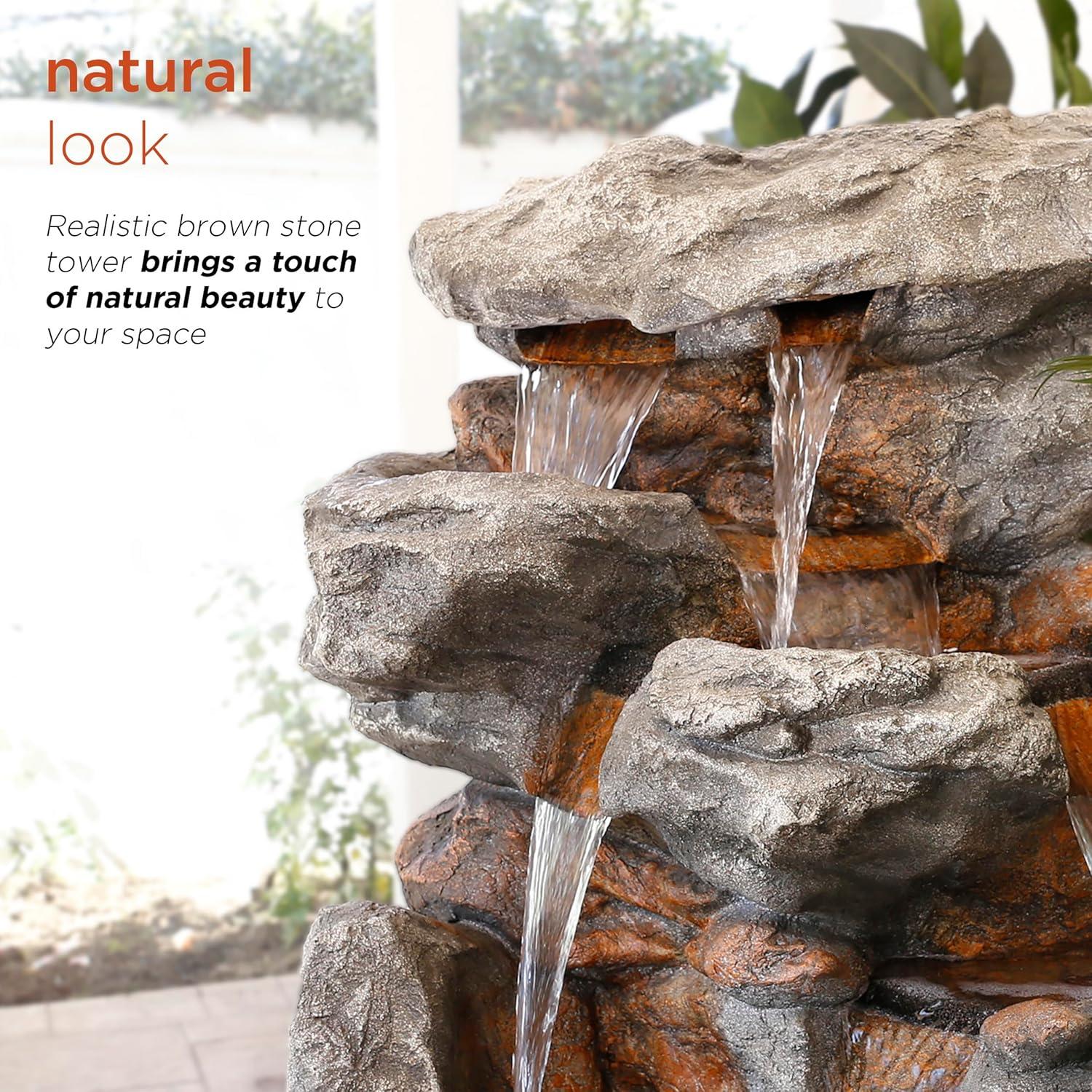 52" Resin Rainforest Rock Tiered Fountain with LED Lights Bronze - Alpine Corporation: Outdoor Garden Decor, Weatherproof