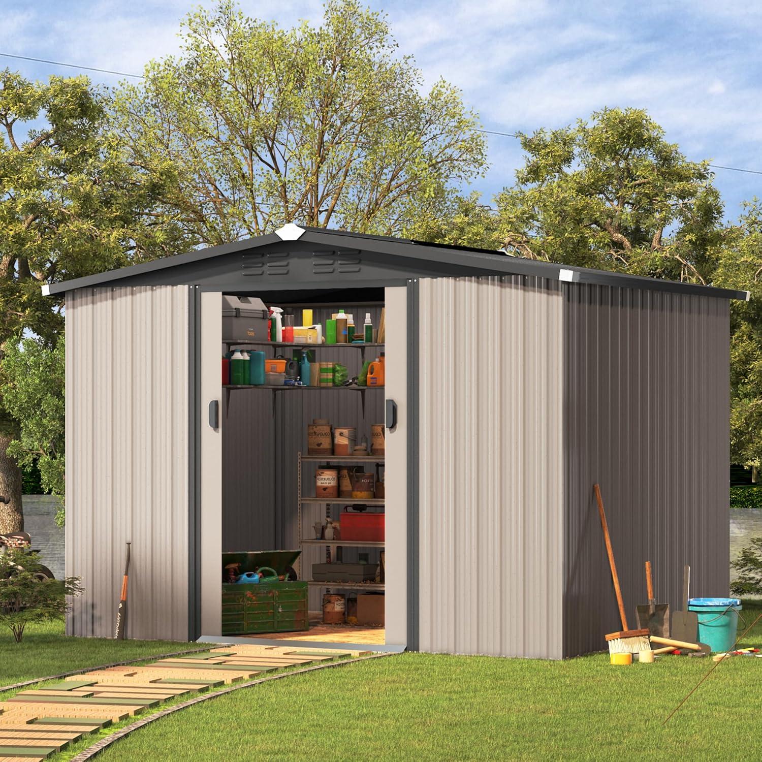 AECOJOY 6' x 4' Outdoor Metal Storage Shed with Lockable Door for Backyard