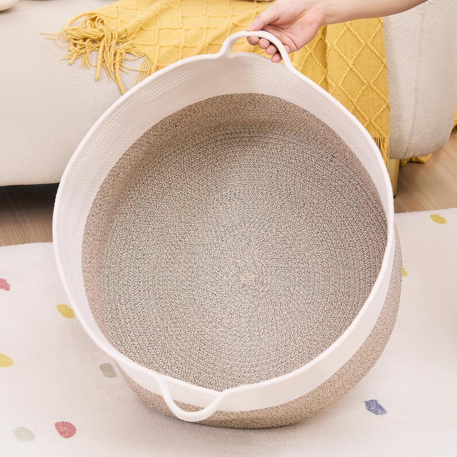 VEVOR Cotton Rope Storage Basket 67L Woven Blanket Basket 20 x 20 x 13 in