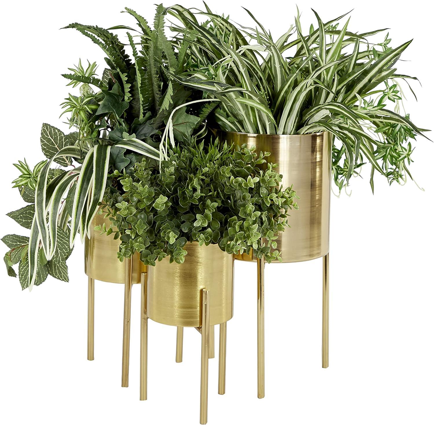 Set of 3 Contemporary Metal Planters in Stands - Olivia & May