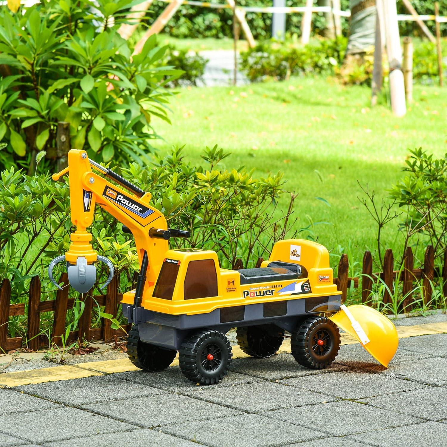 Aosom Kids Ride on Tractor with Storage, Excavator Scooter Gift for Kids