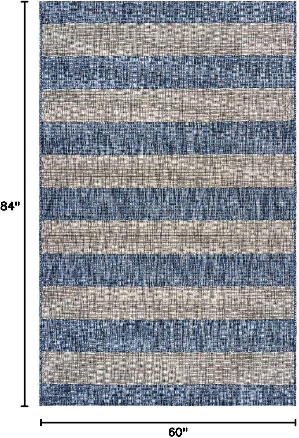 Caliana Birch Harbor Navy and Gray Coastal Striped Indoor and Outdoor Area Rug