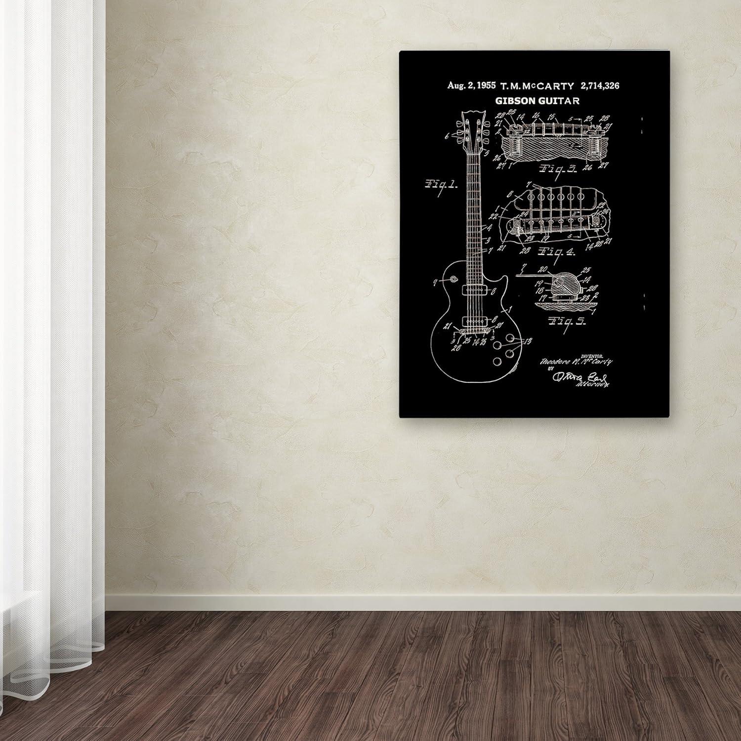 Trademark Fine Art "1955 Mccarty Gibson Guitar Patent Black" Canvas Art by Claire Doherty