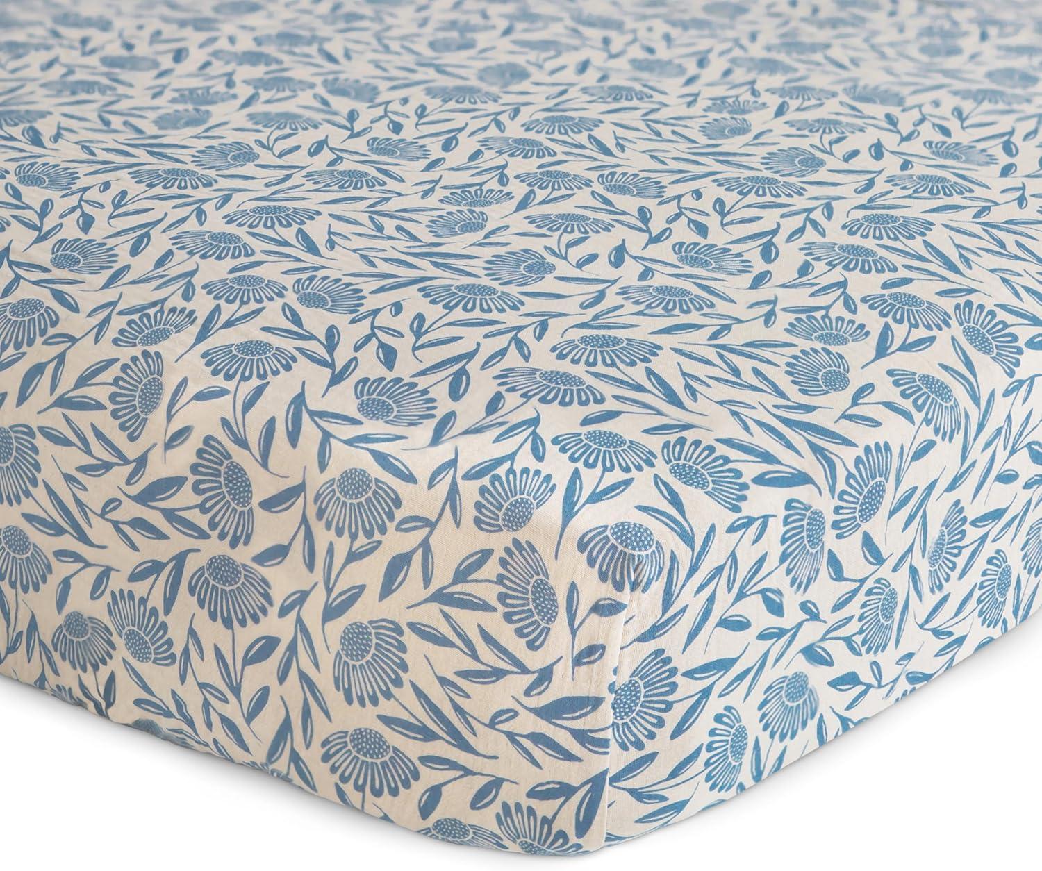 Mushie Extra Soft Muslin Crib Sheet - Blue Flowers