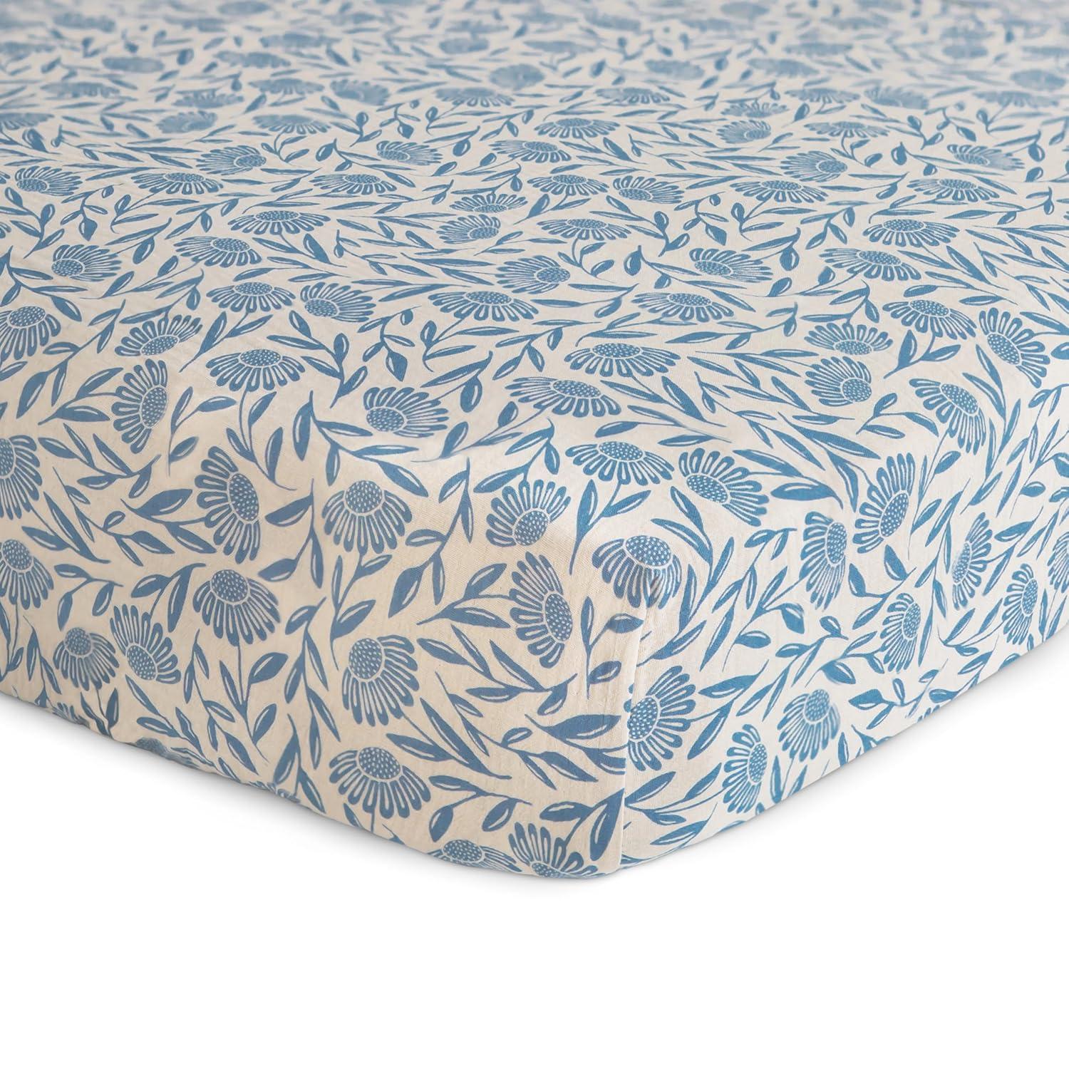 Mushie Extra Soft Muslin Crib Sheet - Blue Flowers