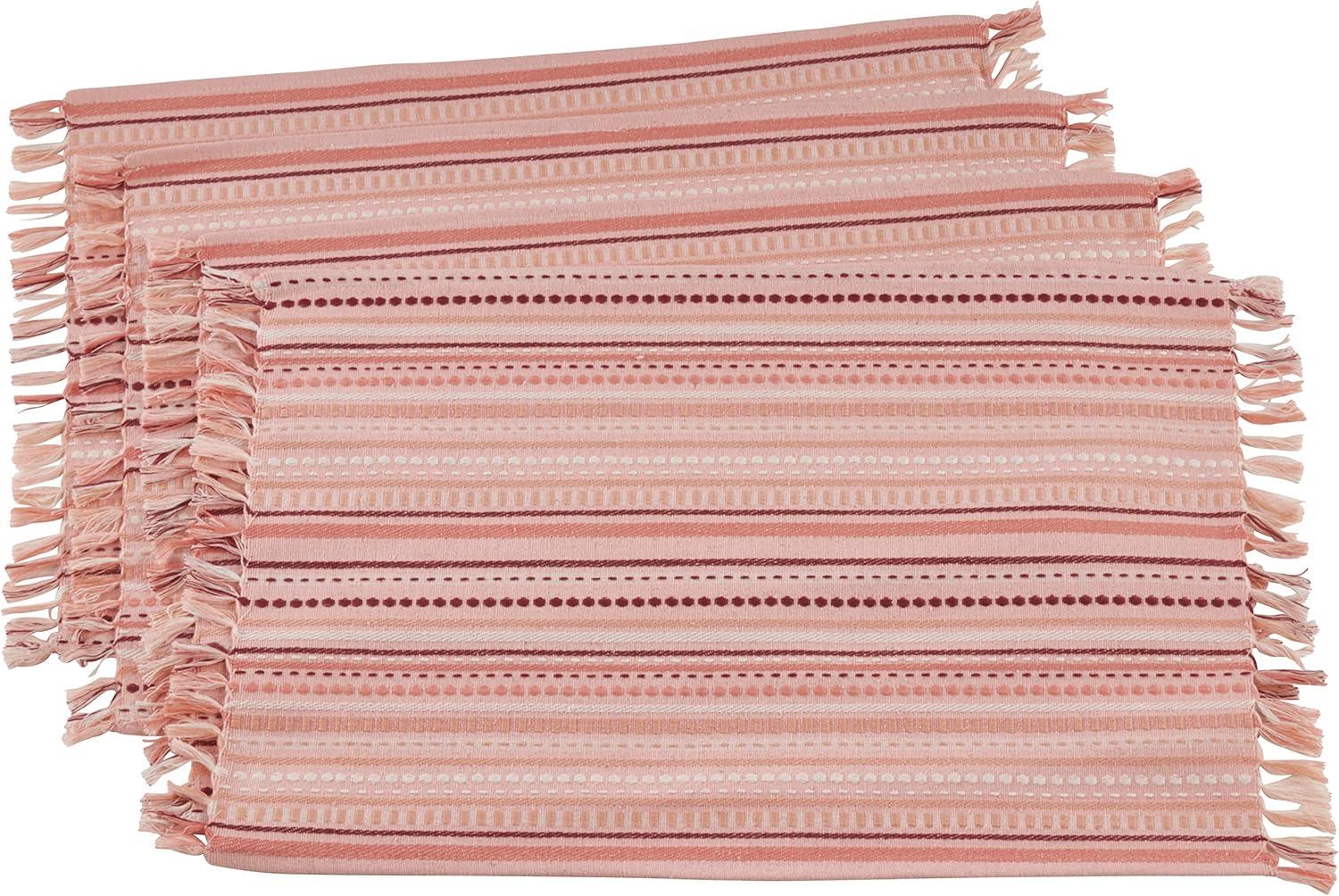 Salmon Cotton Rectangular Stitched Table Mats, Set of 4