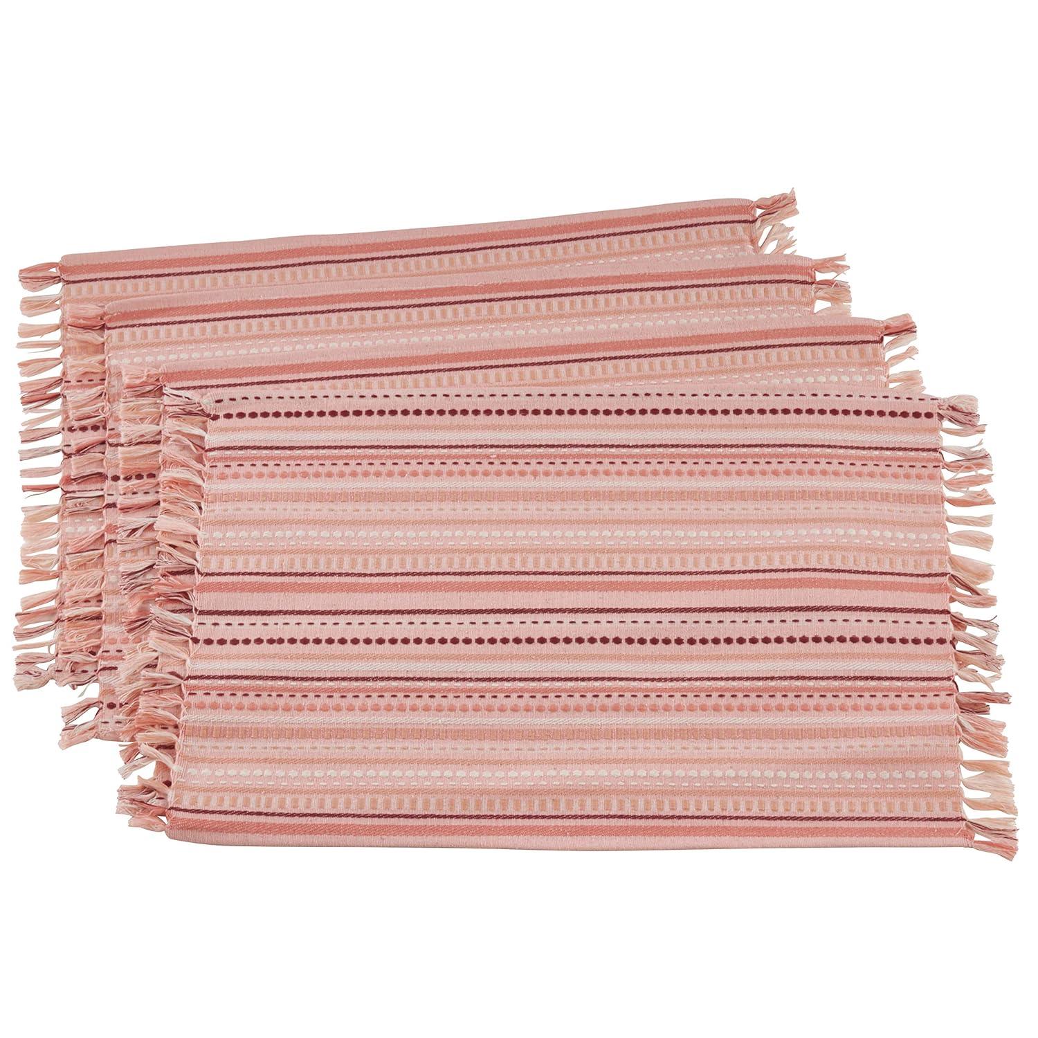 Salmon Cotton Rectangular Stitched Table Mats, Set of 4
