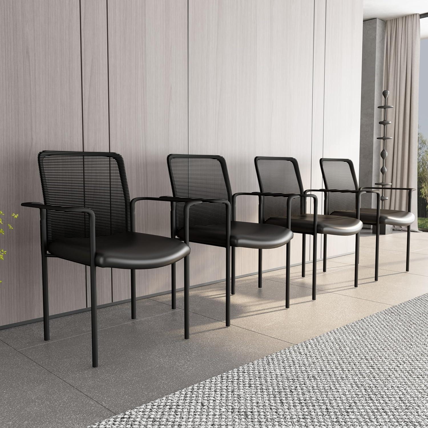 Guest Chair Black - Boss Office Products: Modern Upholstered Office Seating with Lumbar Support, Fixed Arms