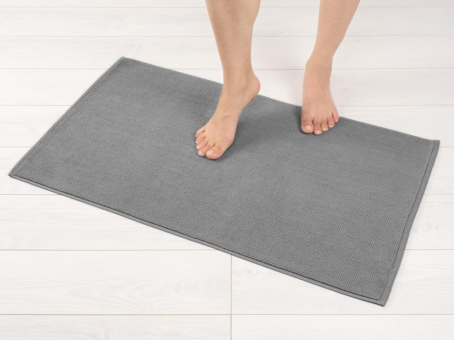 American Soft Linen 100% Cotton Bath Mat Rugs, 20x34 inches Slip Resistant Bottom Base Bath Mats for Bathroom, Rockridge Grey
