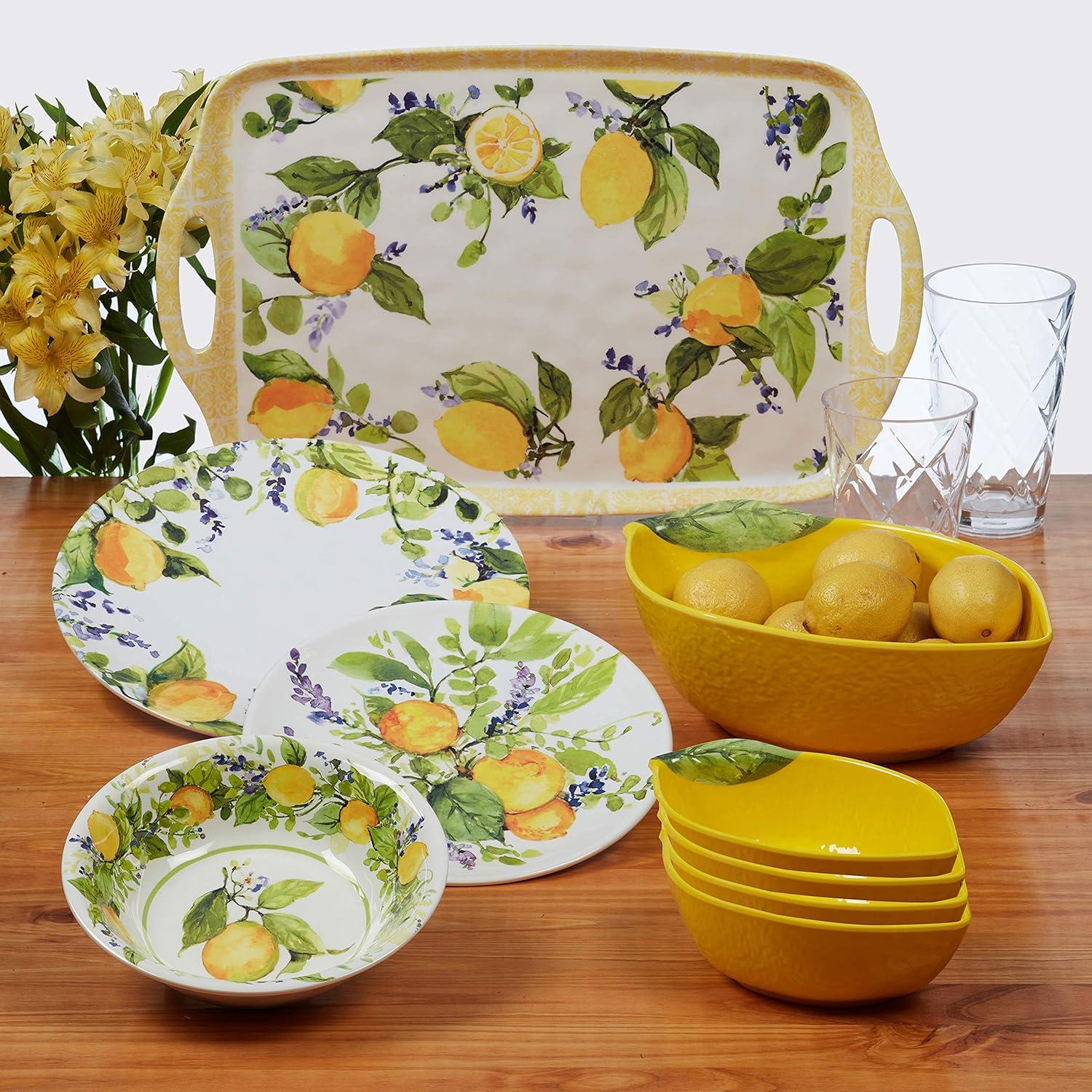 Lemon Zest Floral Melamine 12-Piece Dinnerware Set