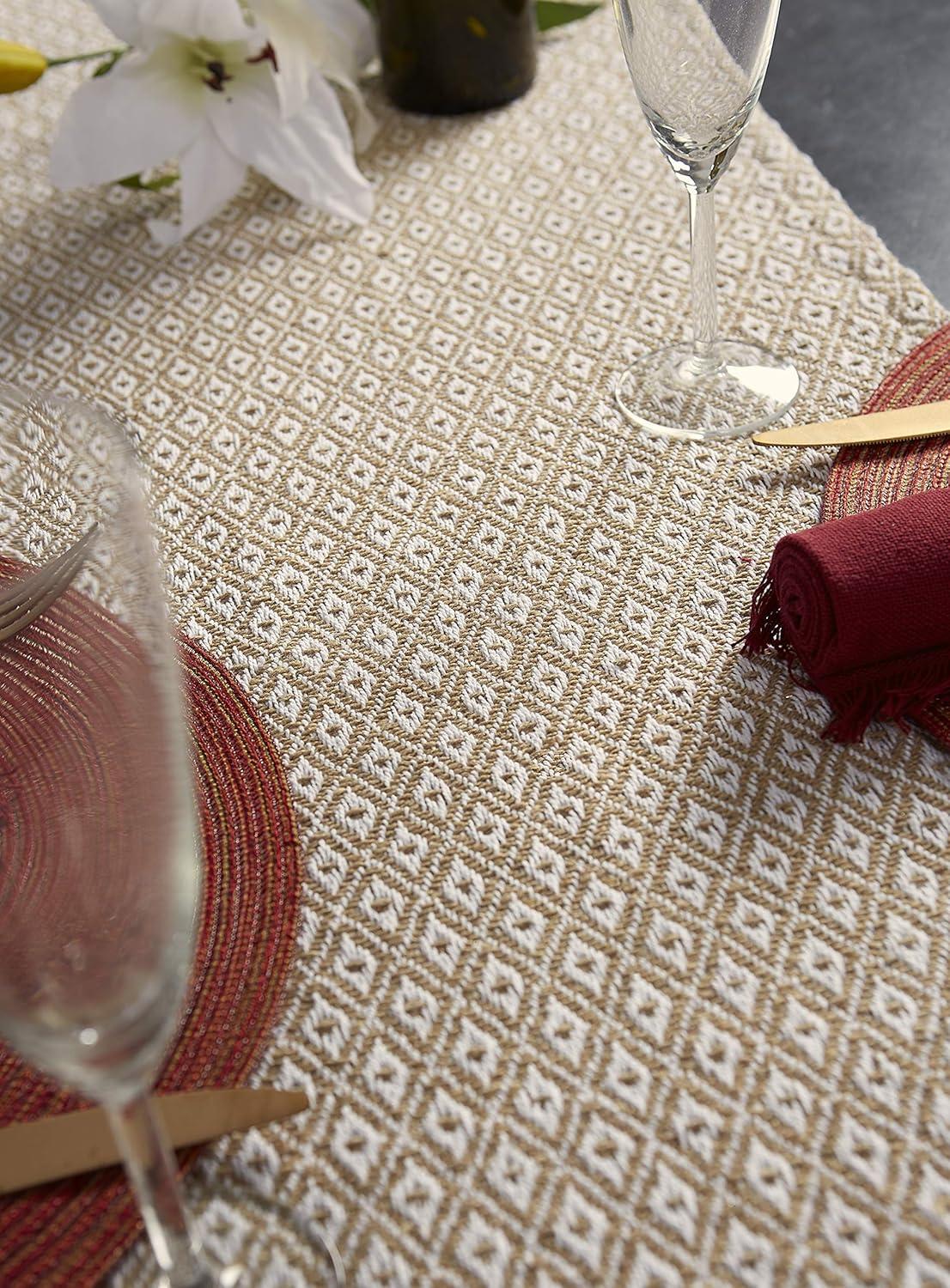 Rustic Beige and White Cotton Braided Table Runner 15x72