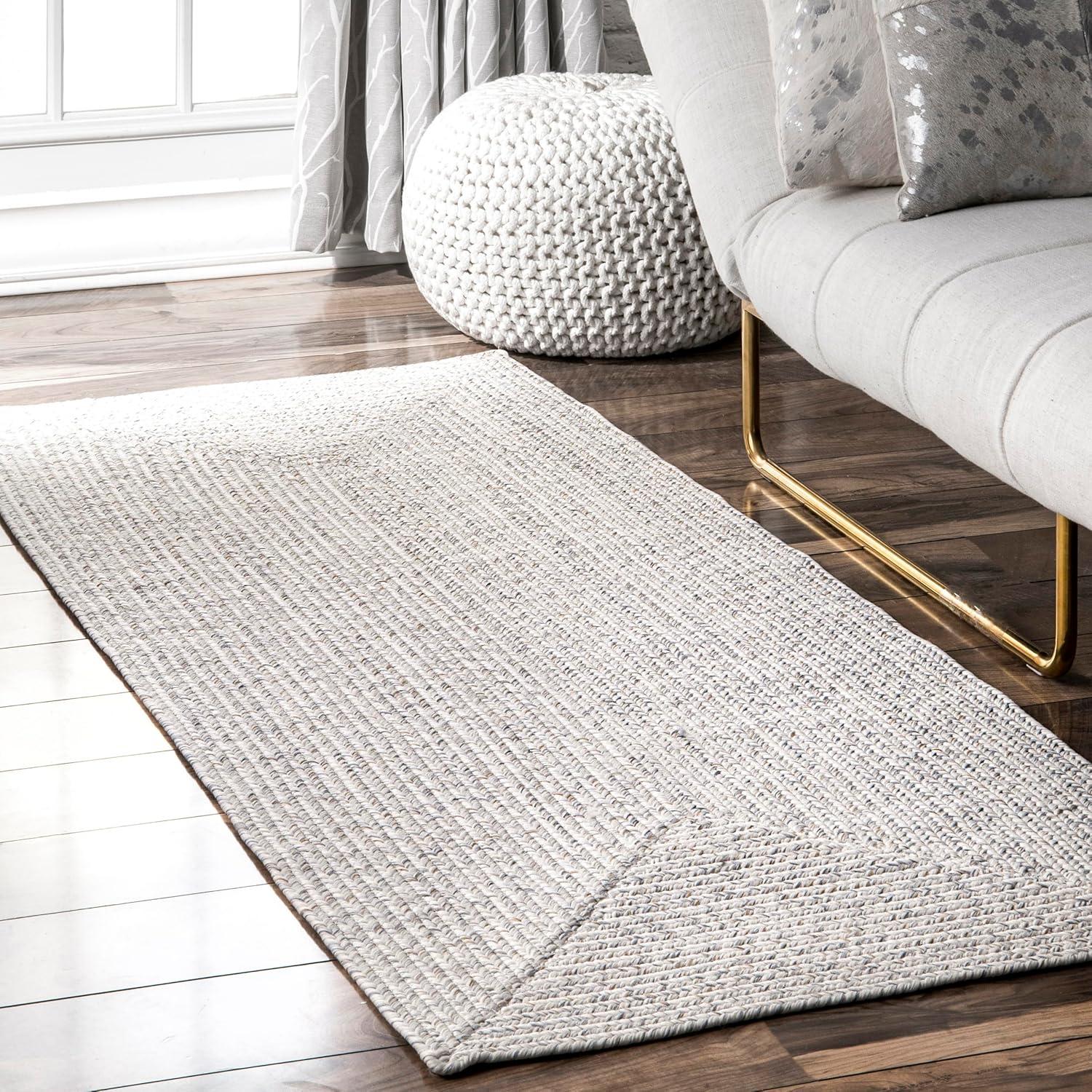 Ivory Braided Synthetic 31" Indoor/Outdoor Easy Care Runner Rug