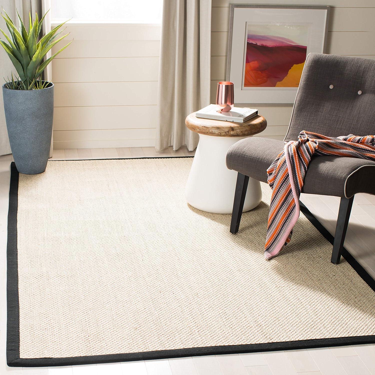 Marble & Black Hand-Knotted Square Sisal Area Rug - 4'