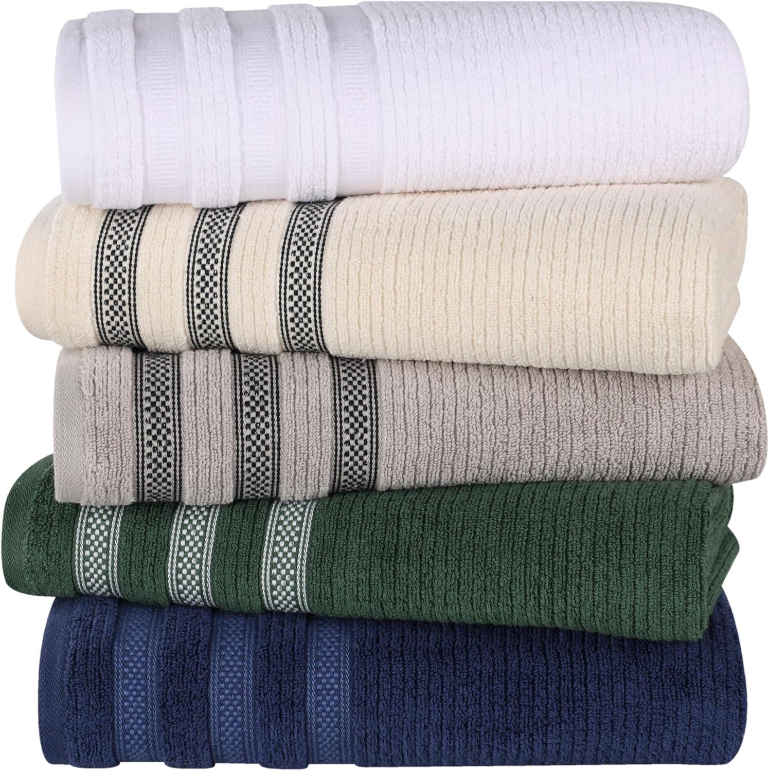 Superior Zero Twist Cotton Ribbed Geometric 9-Piece Towel Set, Forest Green