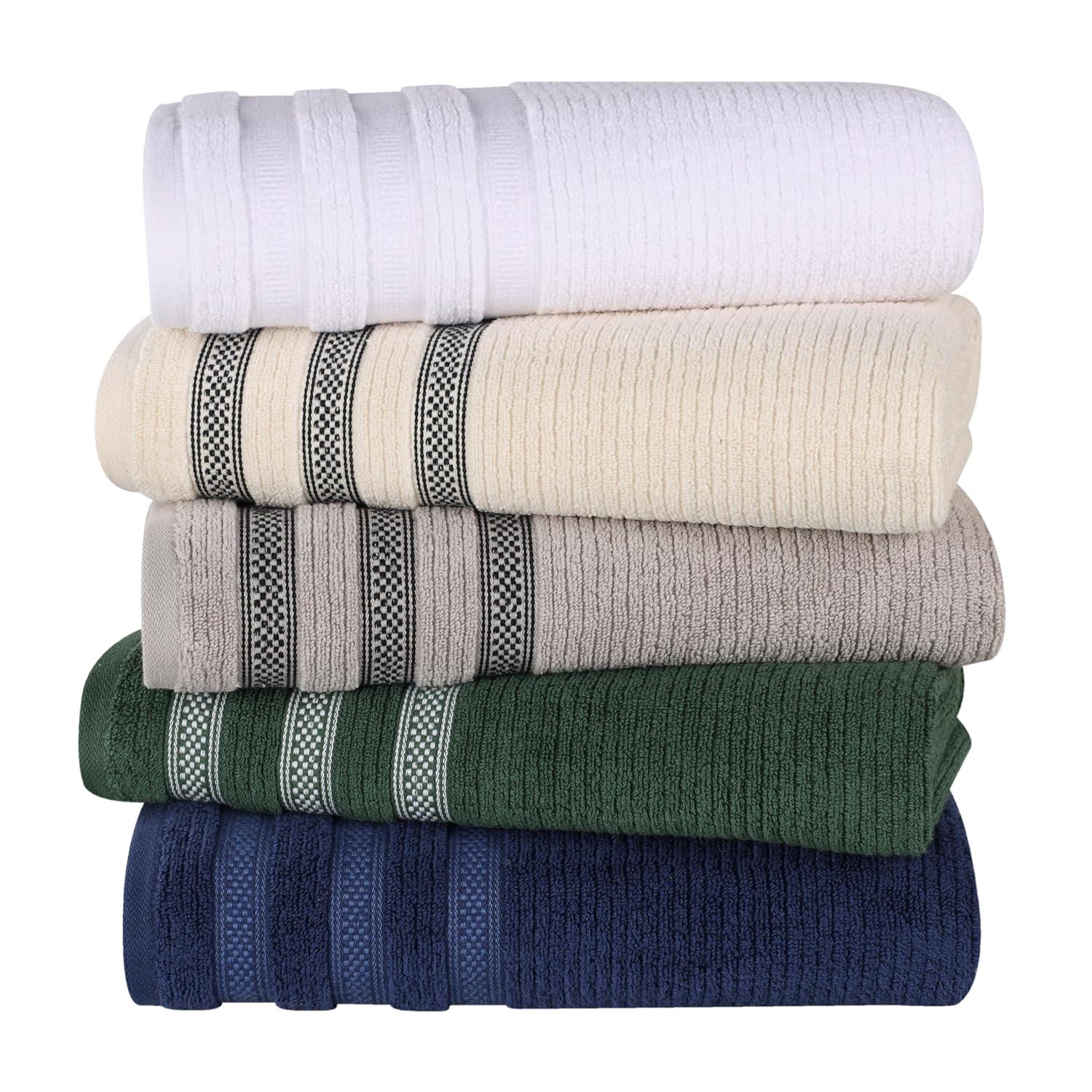 Superior Zero Twist Cotton Ribbed Geometric 9-Piece Towel Set, Forest Green